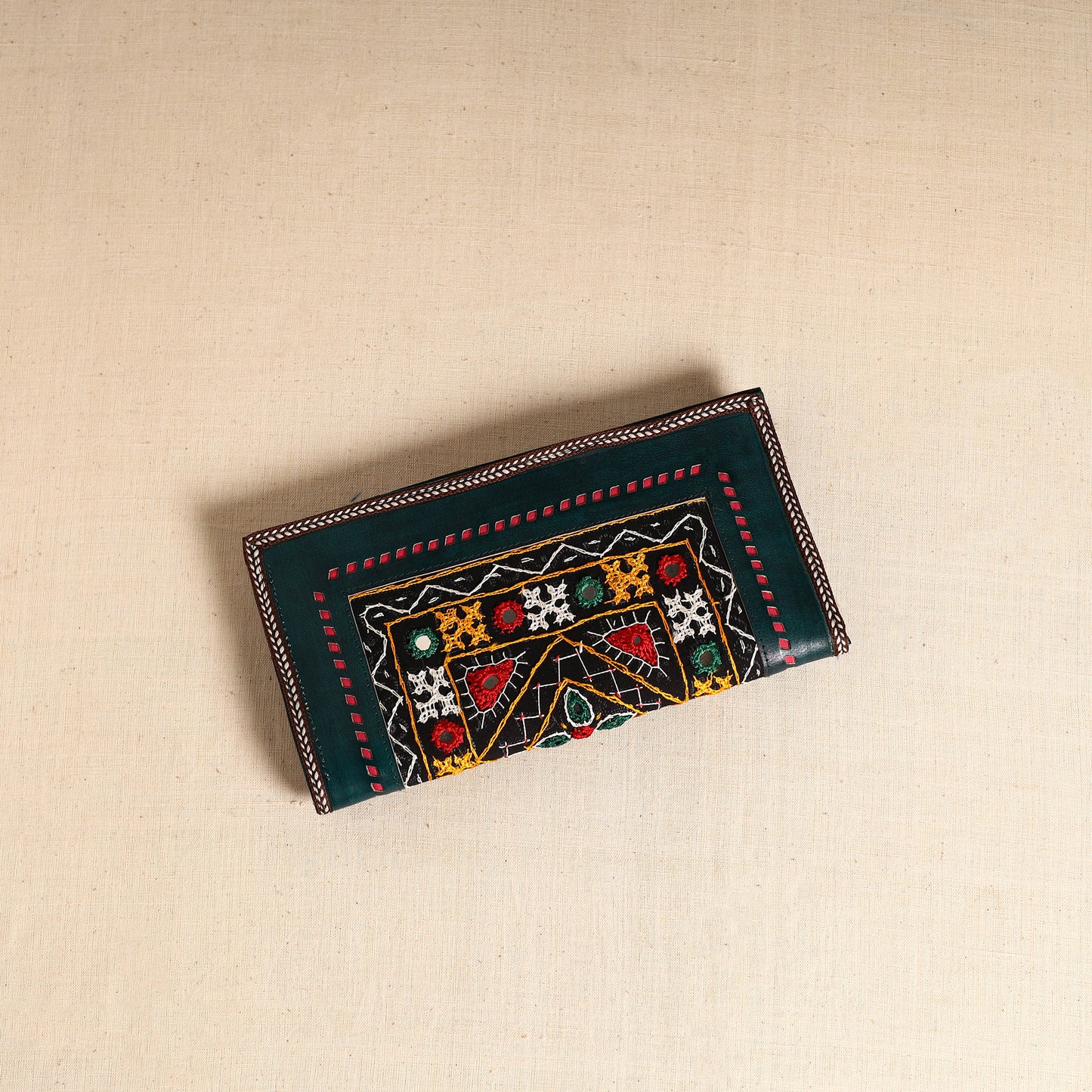 Traditional Kutch Hand Embroidery Leather Clutch / Wallet 54