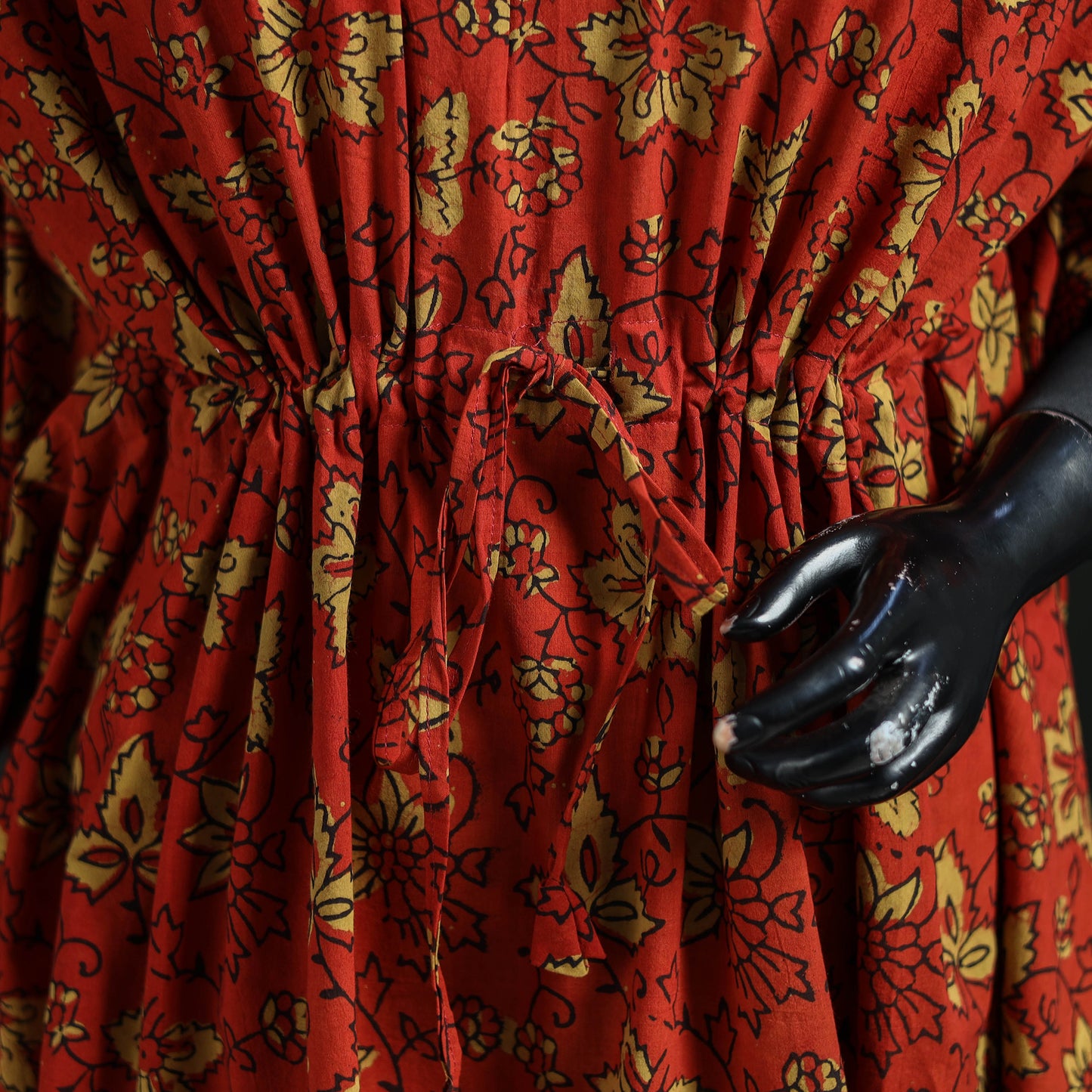 Red - Pipad Hand Block Print Natural Dyed Cotton Kaftan (Short) 40
