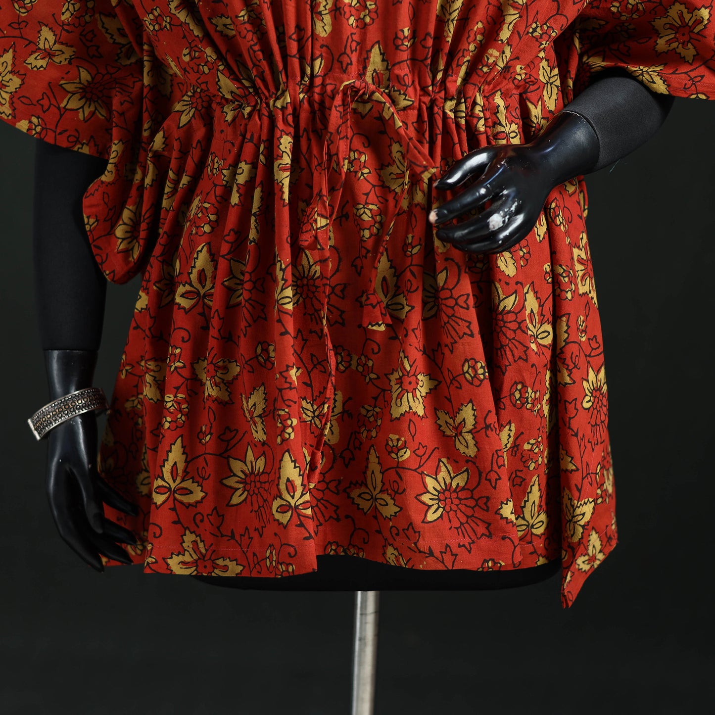 Red - Pipad Hand Block Print Natural Dyed Cotton Kaftan (Short) 40