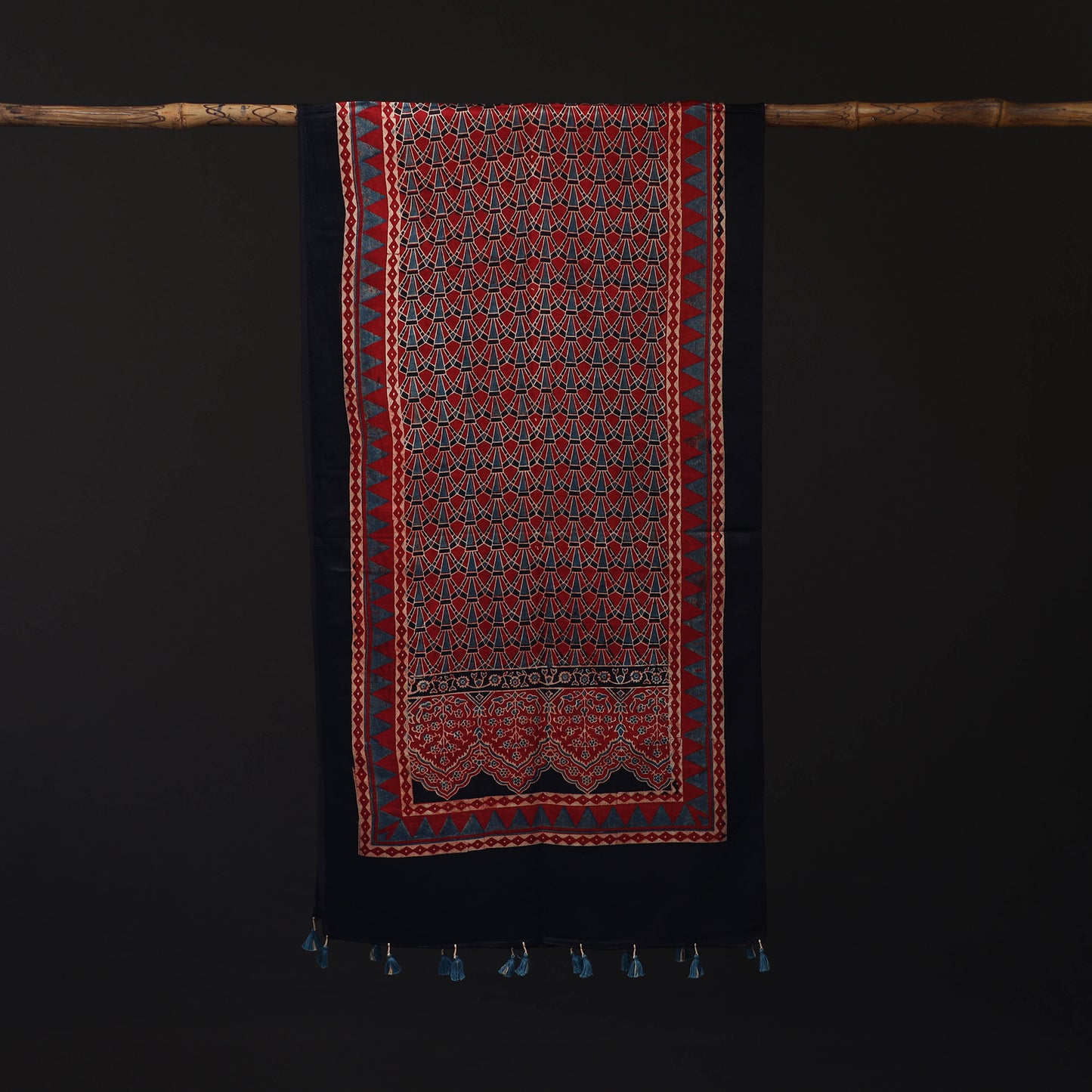 Ajrakh Hand Block Print Natural Dyed Mashru Silk Stole 04