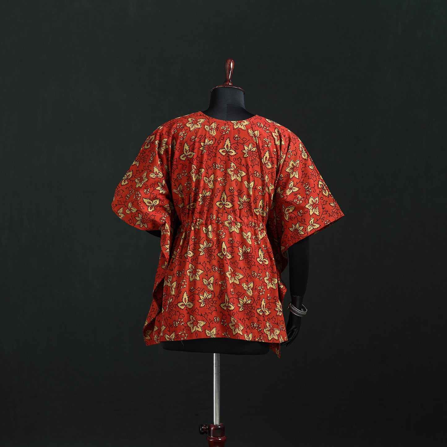 Red - Pipad Hand Block Print Natural Dyed Cotton Kaftan (Short) 40