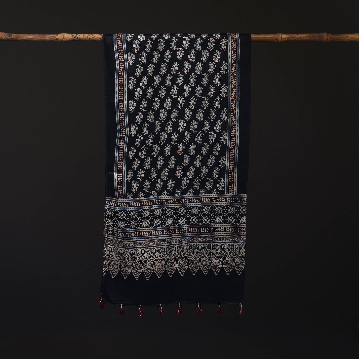 Ajrakh Hand Block Print Natural Dyed Mashru Silk Stole 07