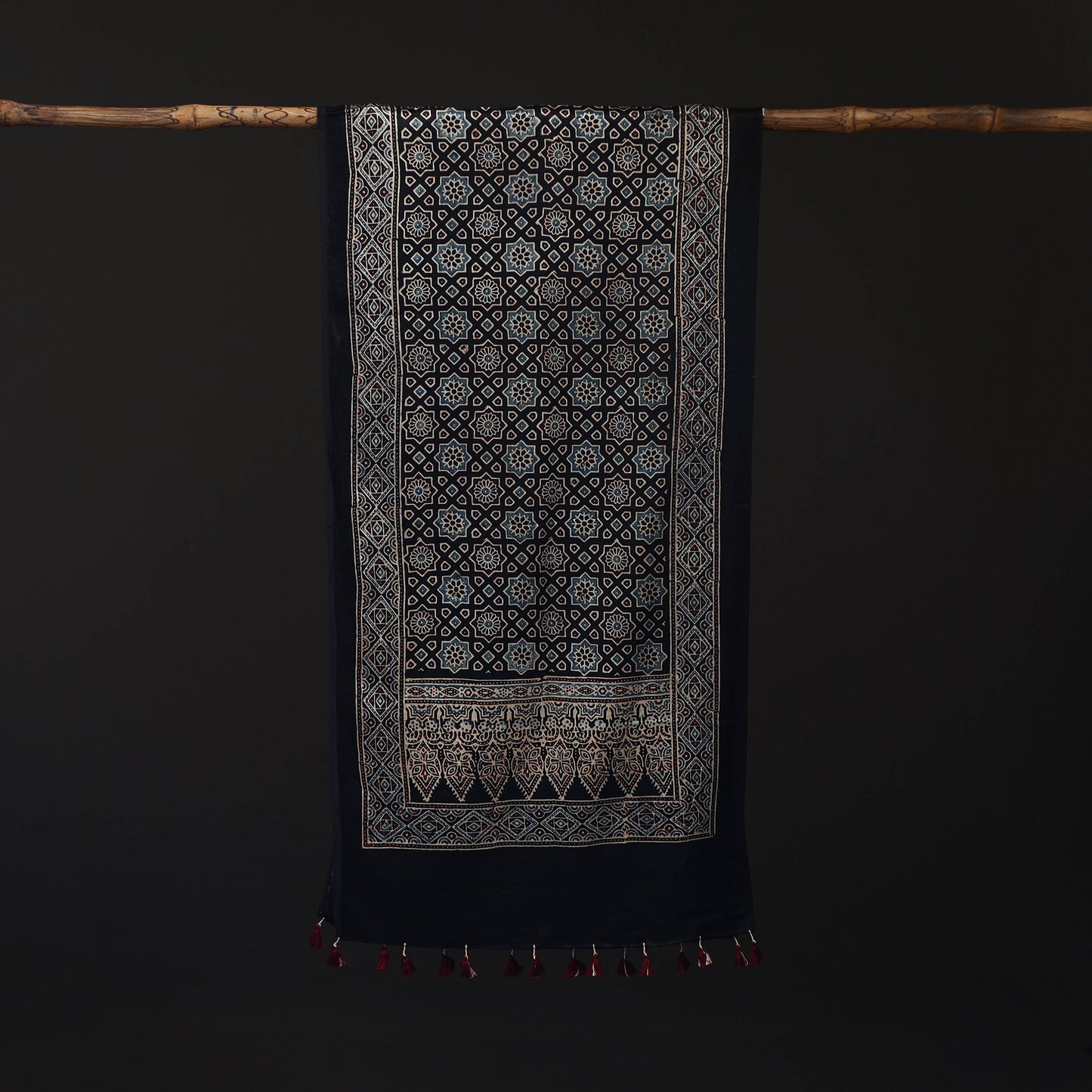 Ajrakh Hand Block Print Natural Dyed Mashru Silk Stole 09