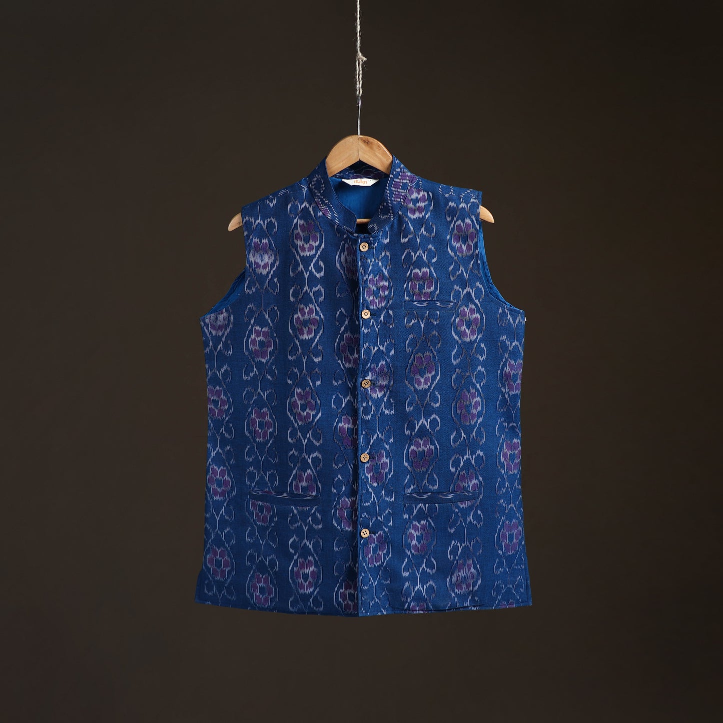 Sambalpuri Ikat Weave Cotton Men Nehru Jacket 06