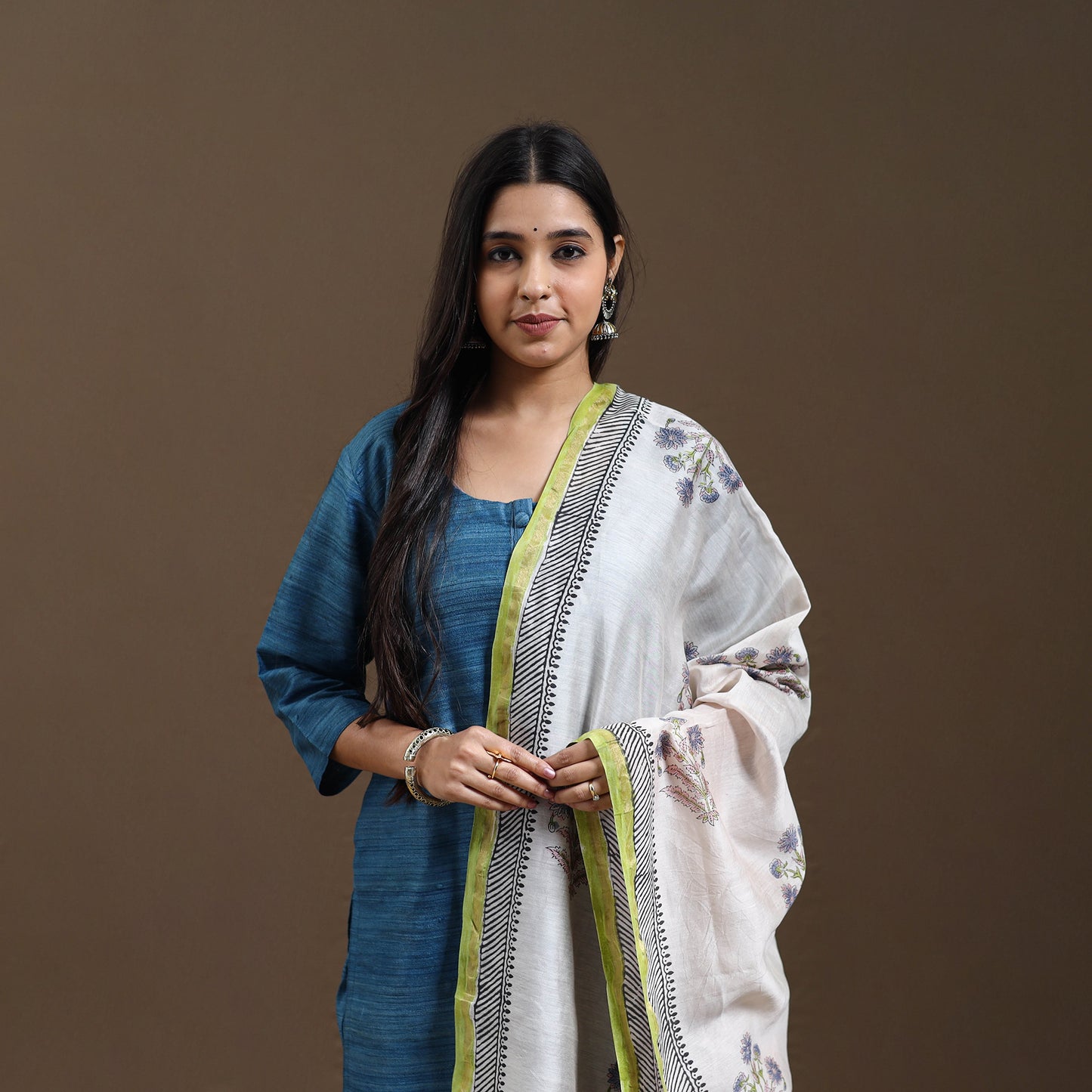 Buy Blue Bhagalpuri Handloom Desi Tussar Silk Kurta Set
