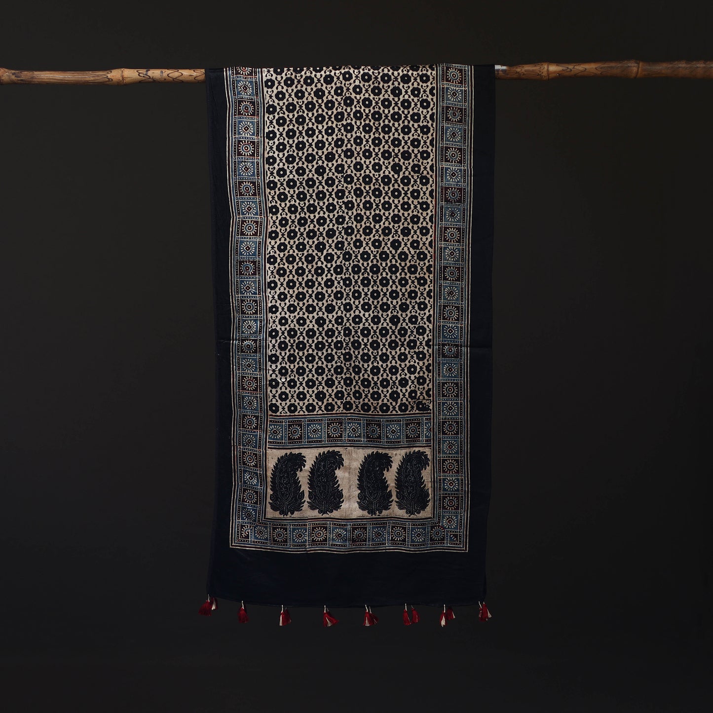 Ajrakh Hand Block Print Natural Dyed Mashru Silk Stole 11