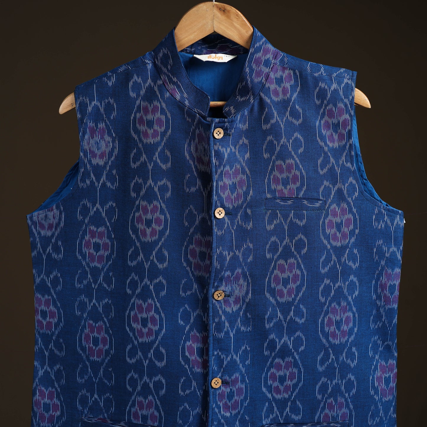 Sambalpuri Ikat Weave Cotton Men Nehru Jacket 06