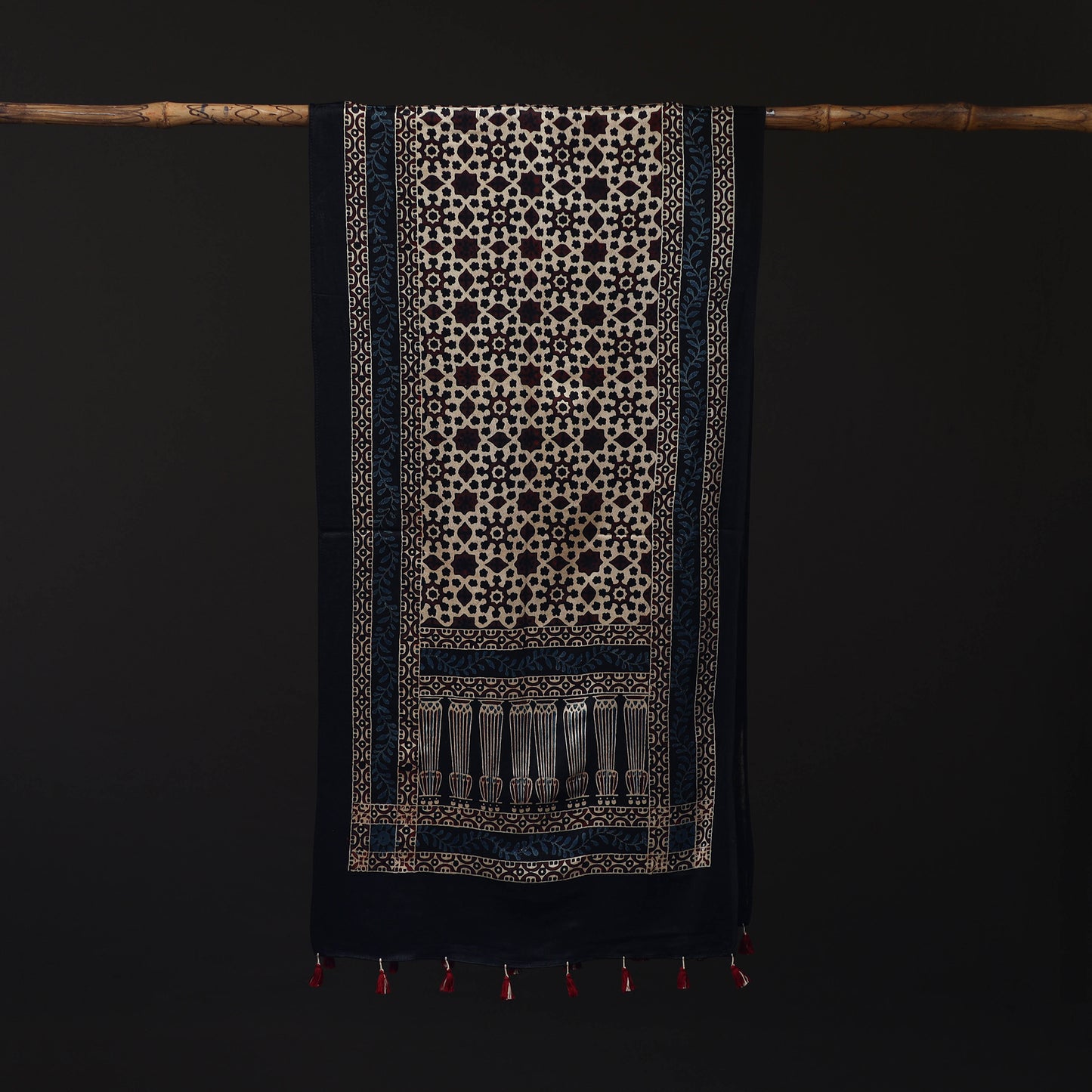 Ajrakh Hand Block Print Natural Dyed Mashru Silk Stole 12