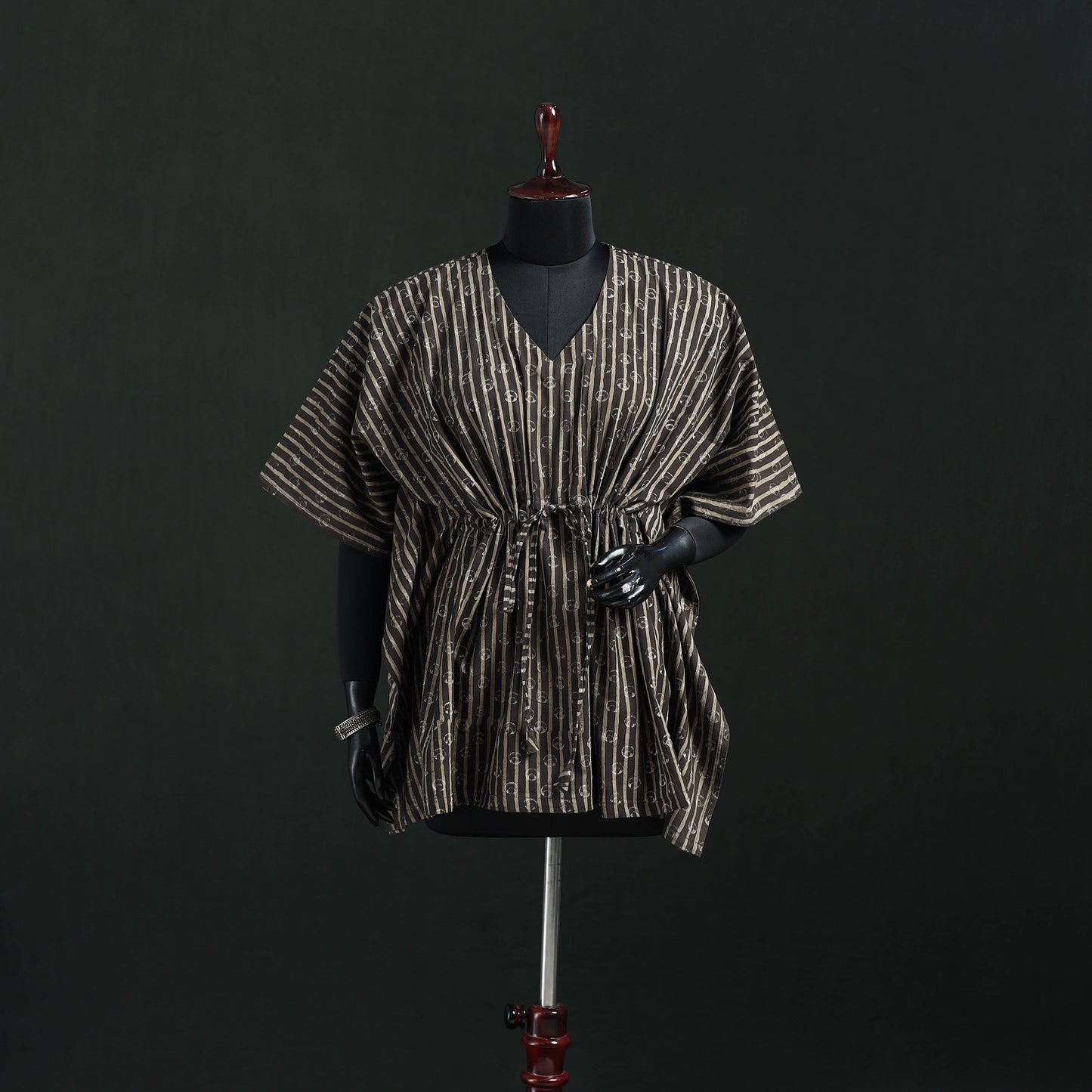 Brown - Akola Hand Block Print Natural Dyed Cotton Kaftan (Short) 42