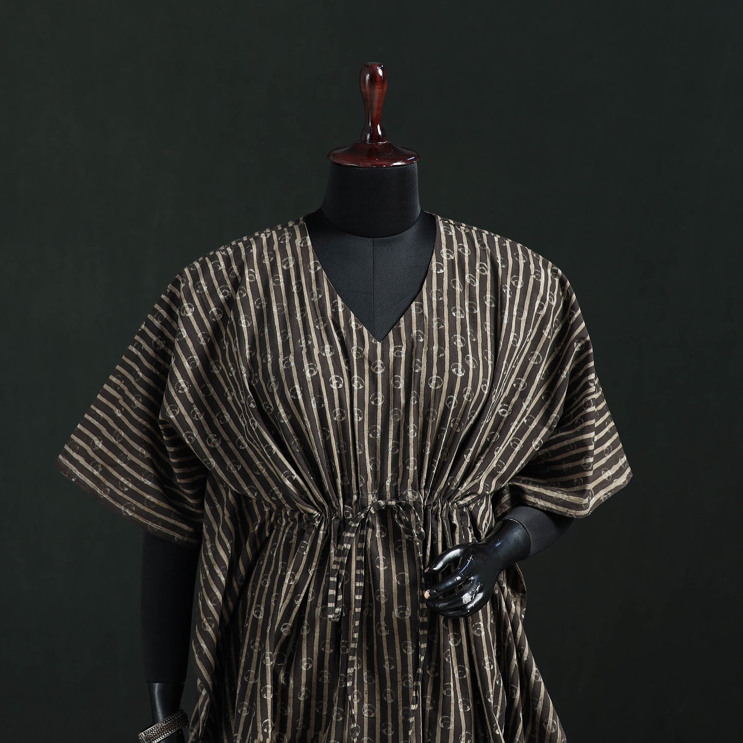 Brown - Akola Hand Block Print Natural Dyed Cotton Kaftan (Short) 42