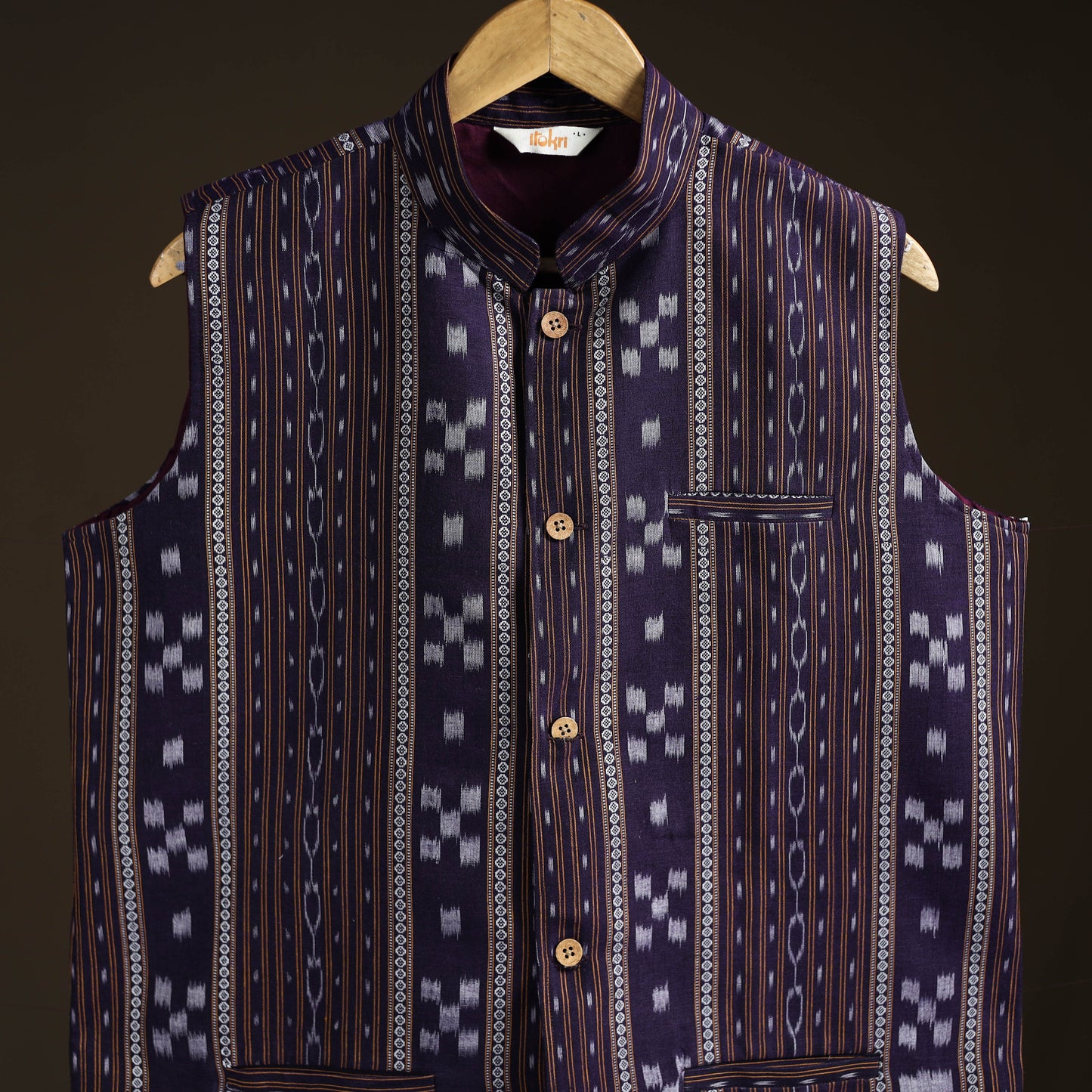 Sambalpuri Ikat Weave Cotton Men Nehru Jacket 07