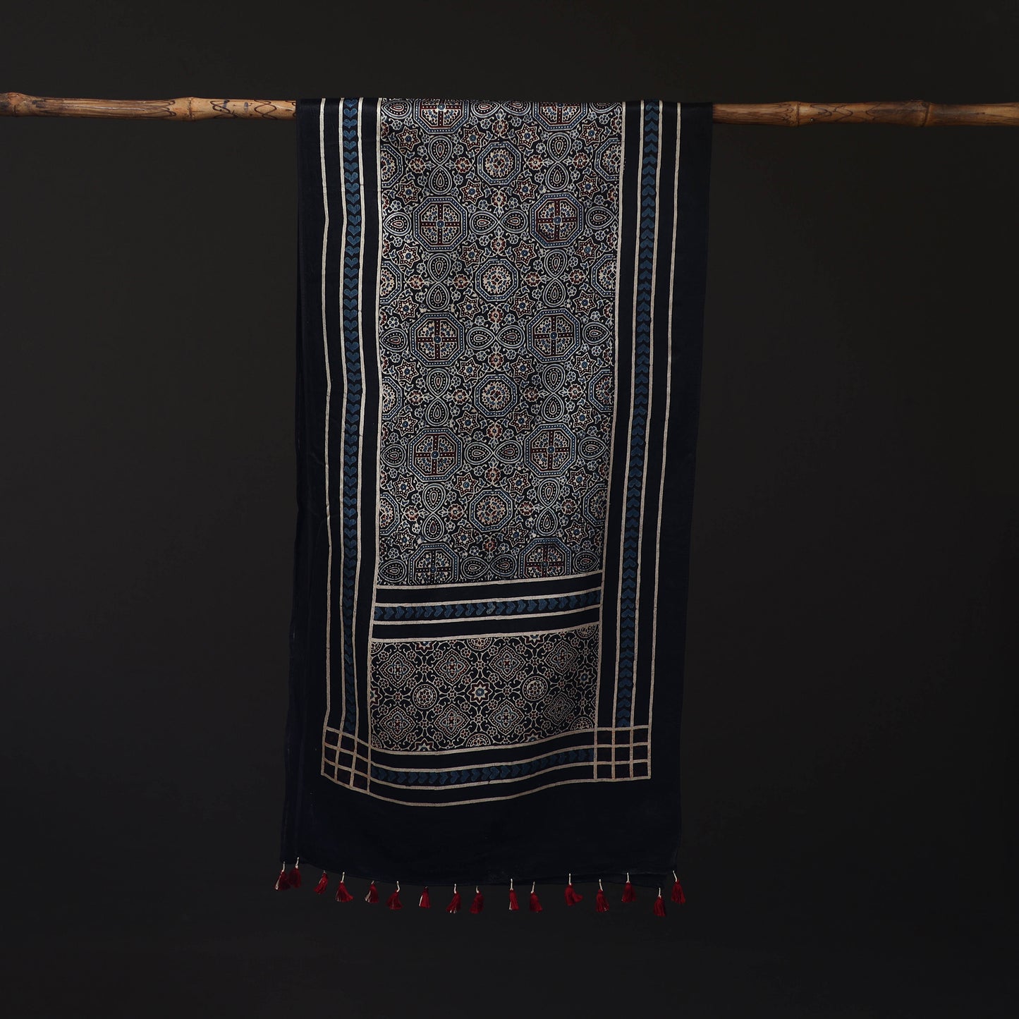 Ajrakh Hand Block Print Natural Dyed Mashru Silk Stole 16