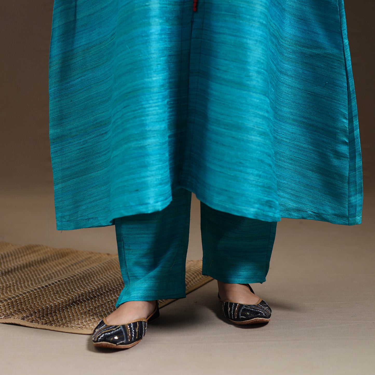Buy Blue Bhagalpuri Handloom Desi Tussar Silk Kurta Set