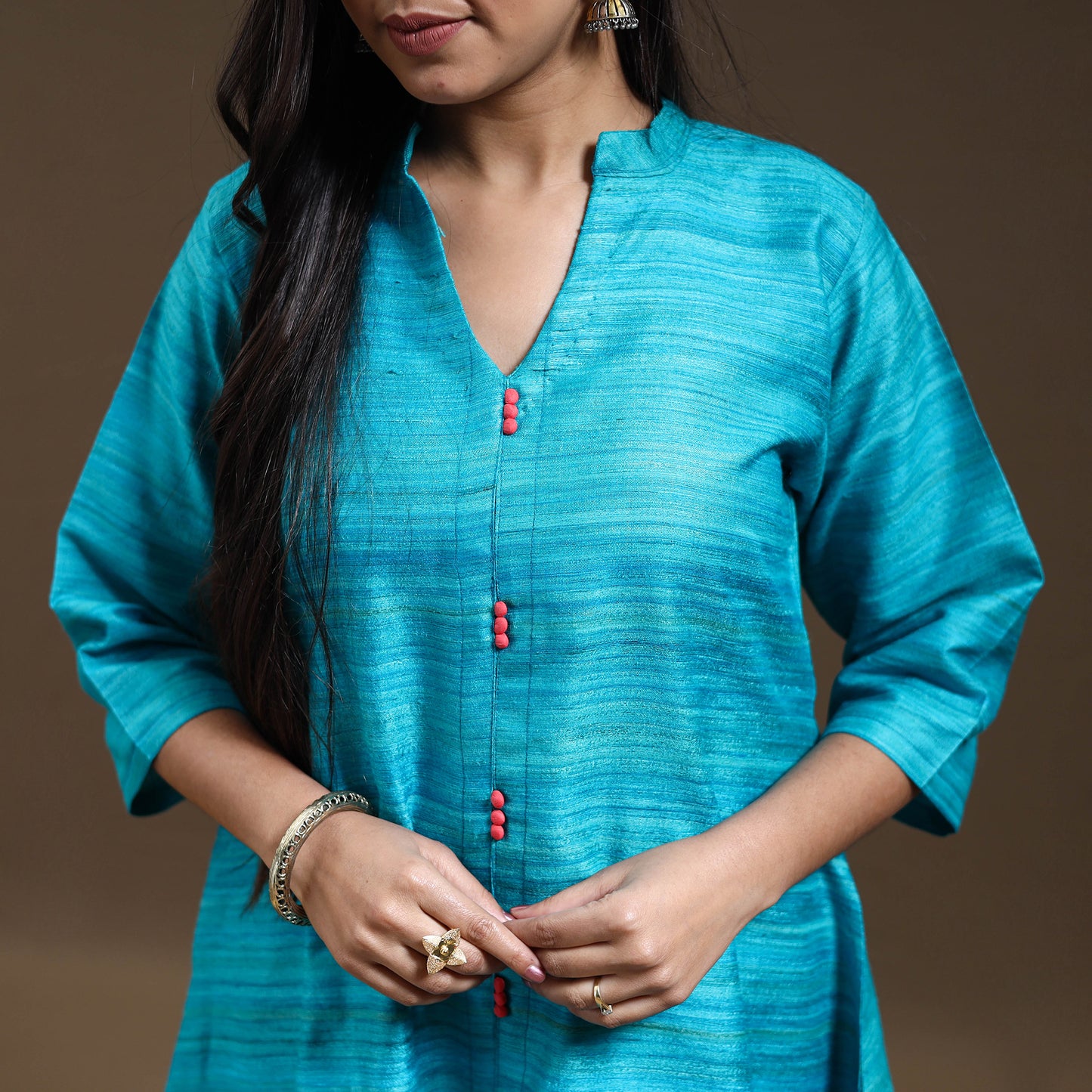 Buy Blue Bhagalpuri Handloom Desi Tussar Silk Kurta Set