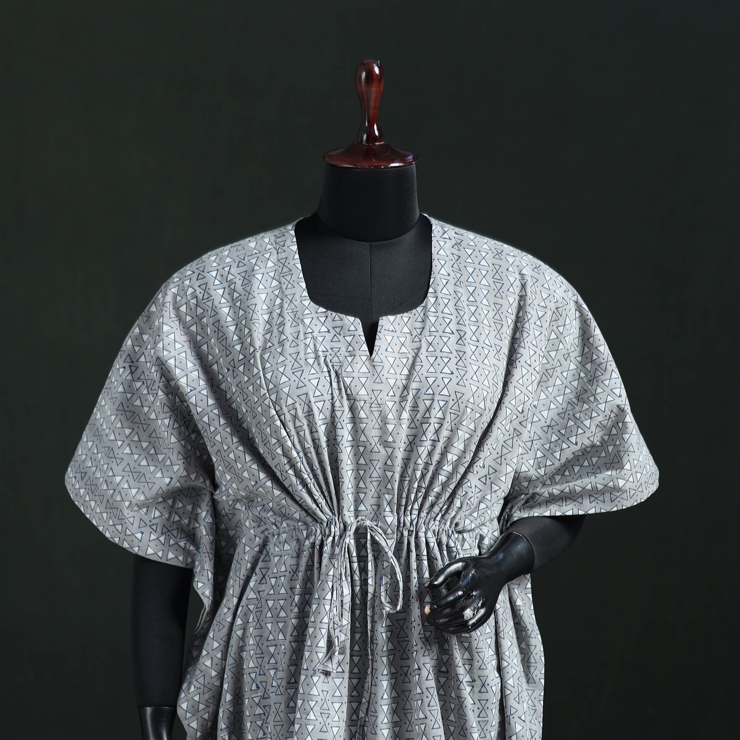Grey - Gray - Akola Hand Block Print Natural Dyed Cotton Kaftan (Short) 43