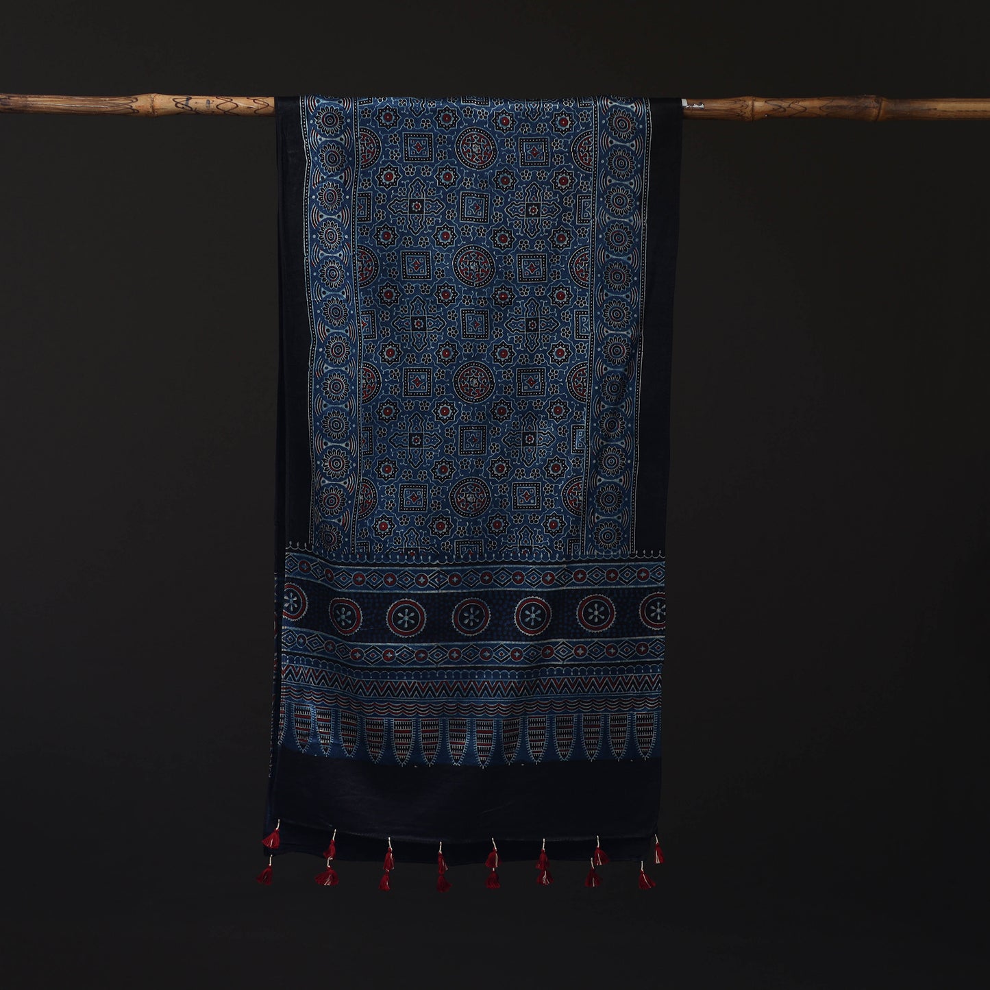 Ajrakh Hand Block Print Natural Dyed Mashru Silk Stole 19