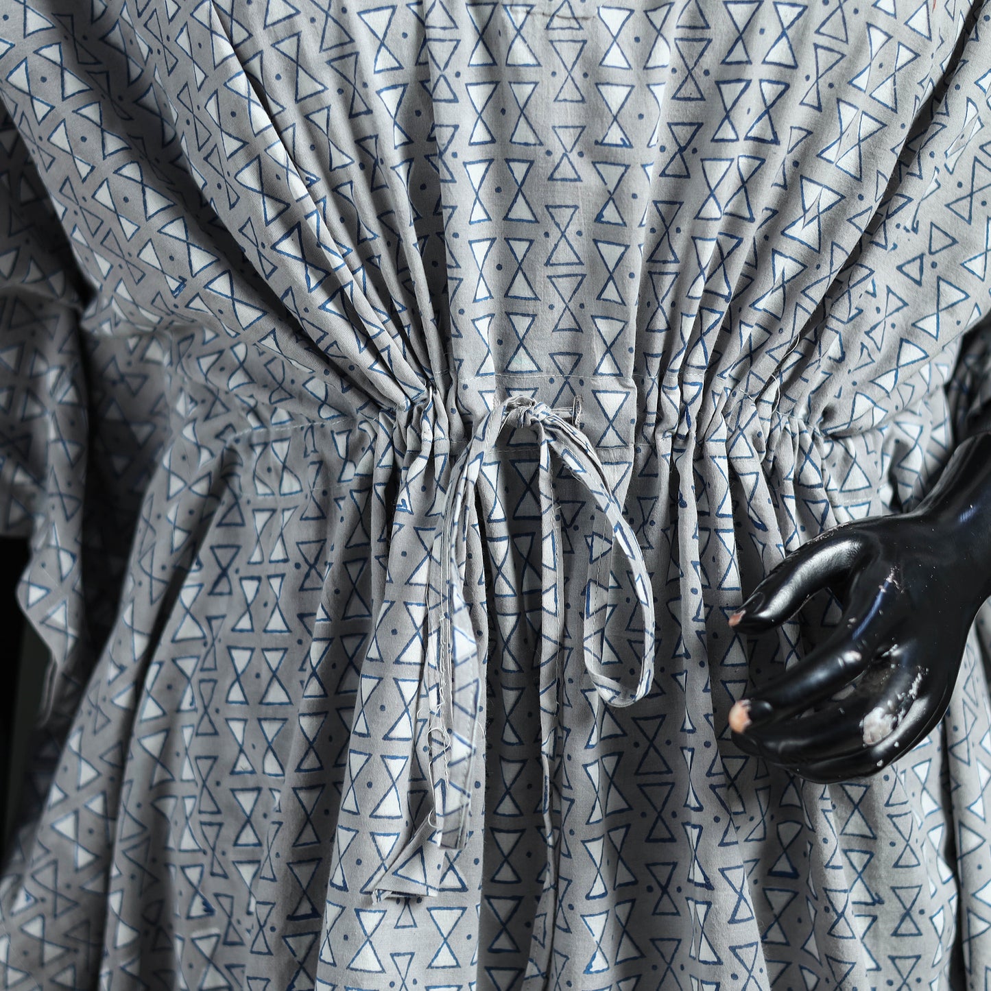 Grey - Gray - Akola Hand Block Print Natural Dyed Cotton Kaftan (Short) 43
