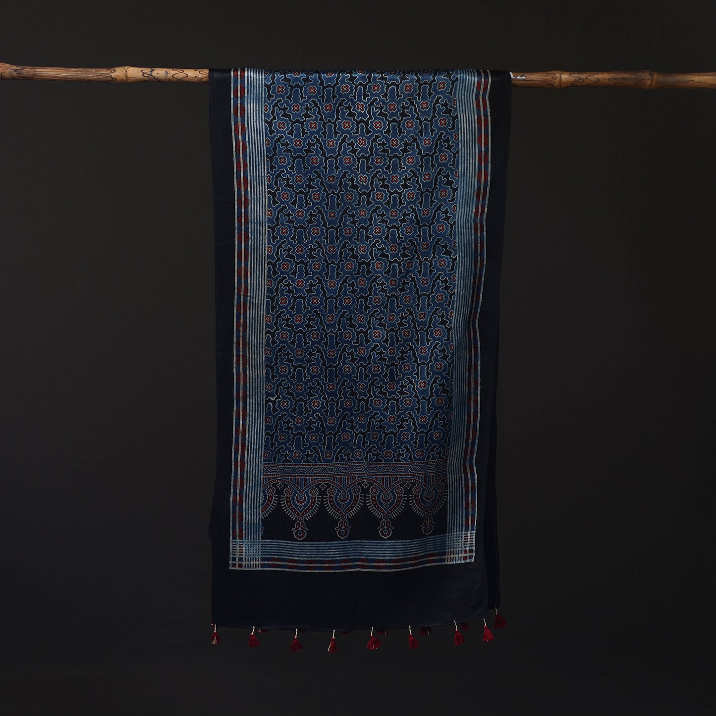 Ajrakh Hand Block Print Natural Dyed Mashru Silk Stole 21