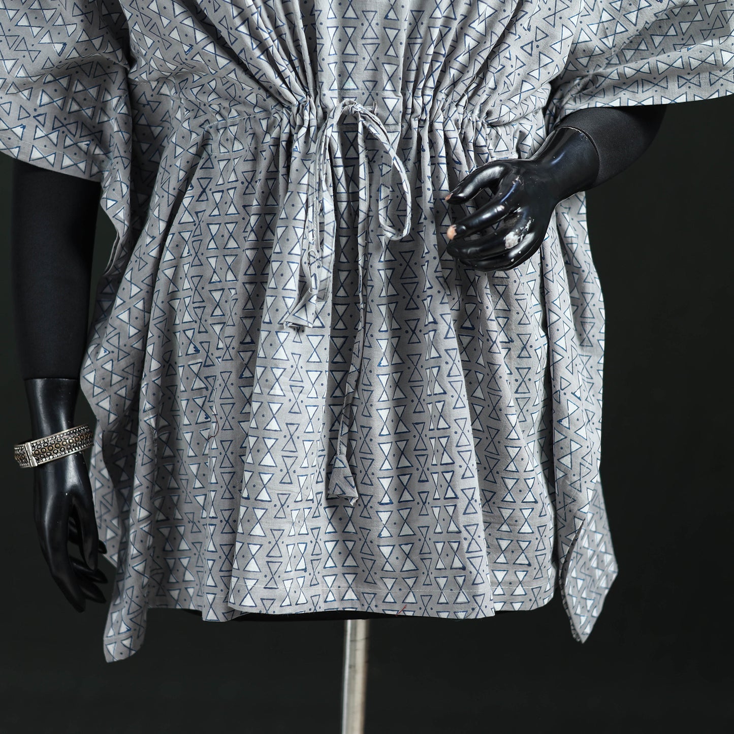 Grey - Gray - Akola Hand Block Print Natural Dyed Cotton Kaftan (Short) 43