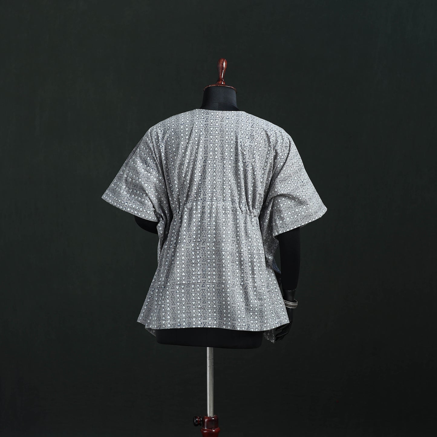 Grey - Gray - Akola Hand Block Print Natural Dyed Cotton Kaftan (Short) 43