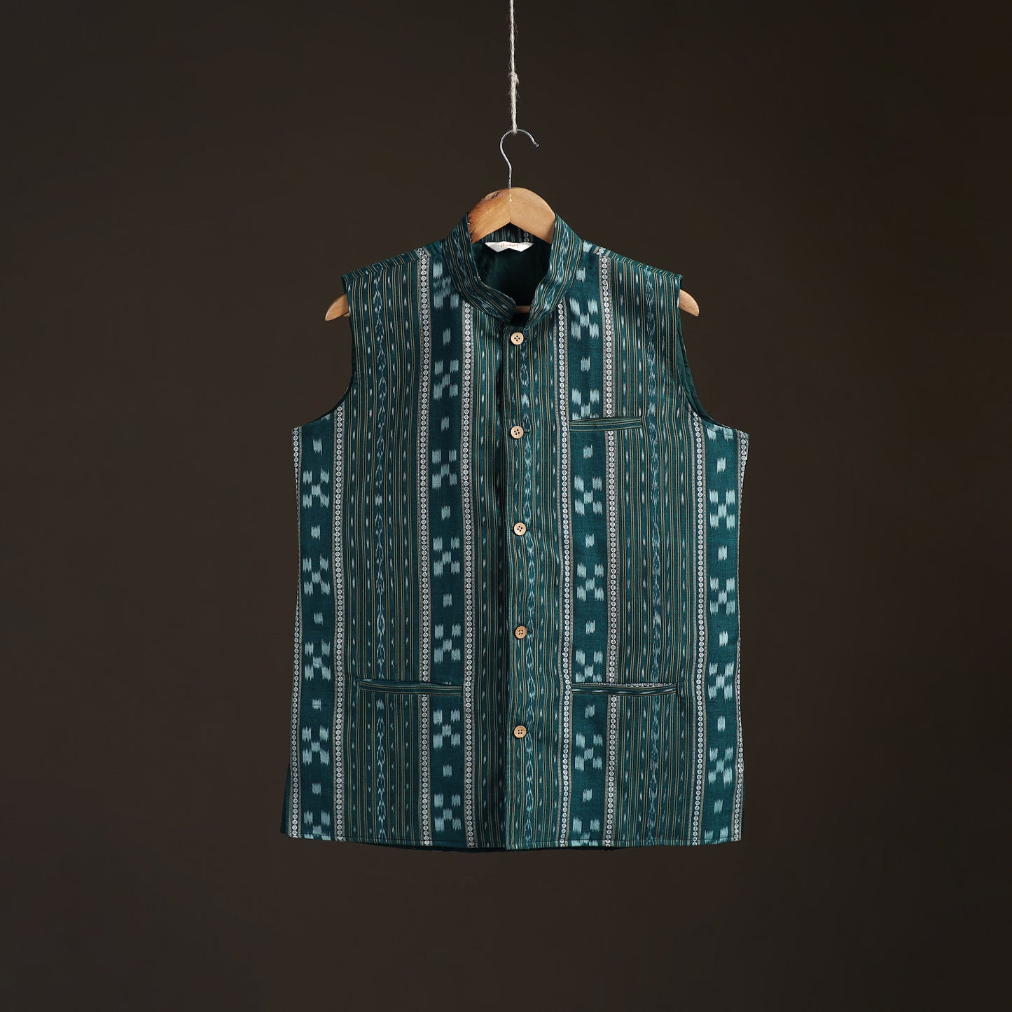 Sambalpuri Ikat Weave Cotton Men Nehru Jacket 09