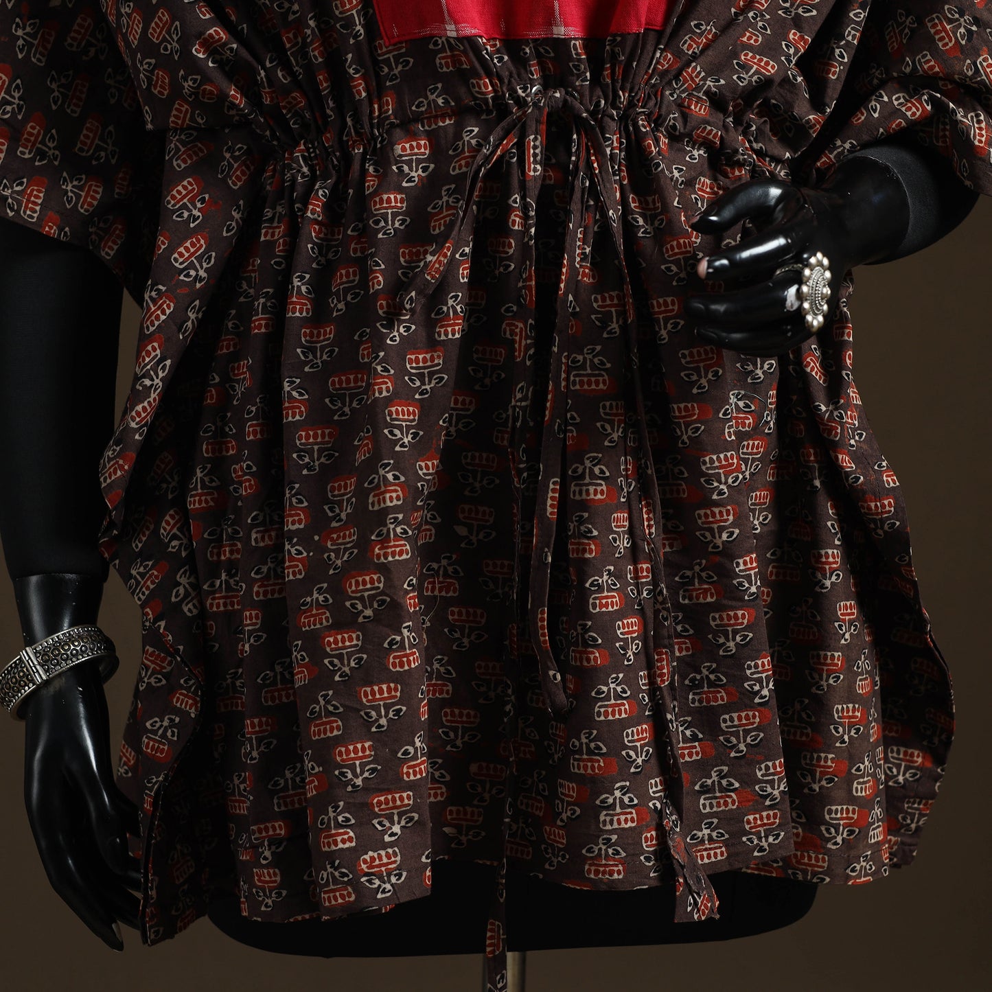 Natural Dyed Hand Block Ajrakh Print Patchwork Cotton Kaftan (Short) 47