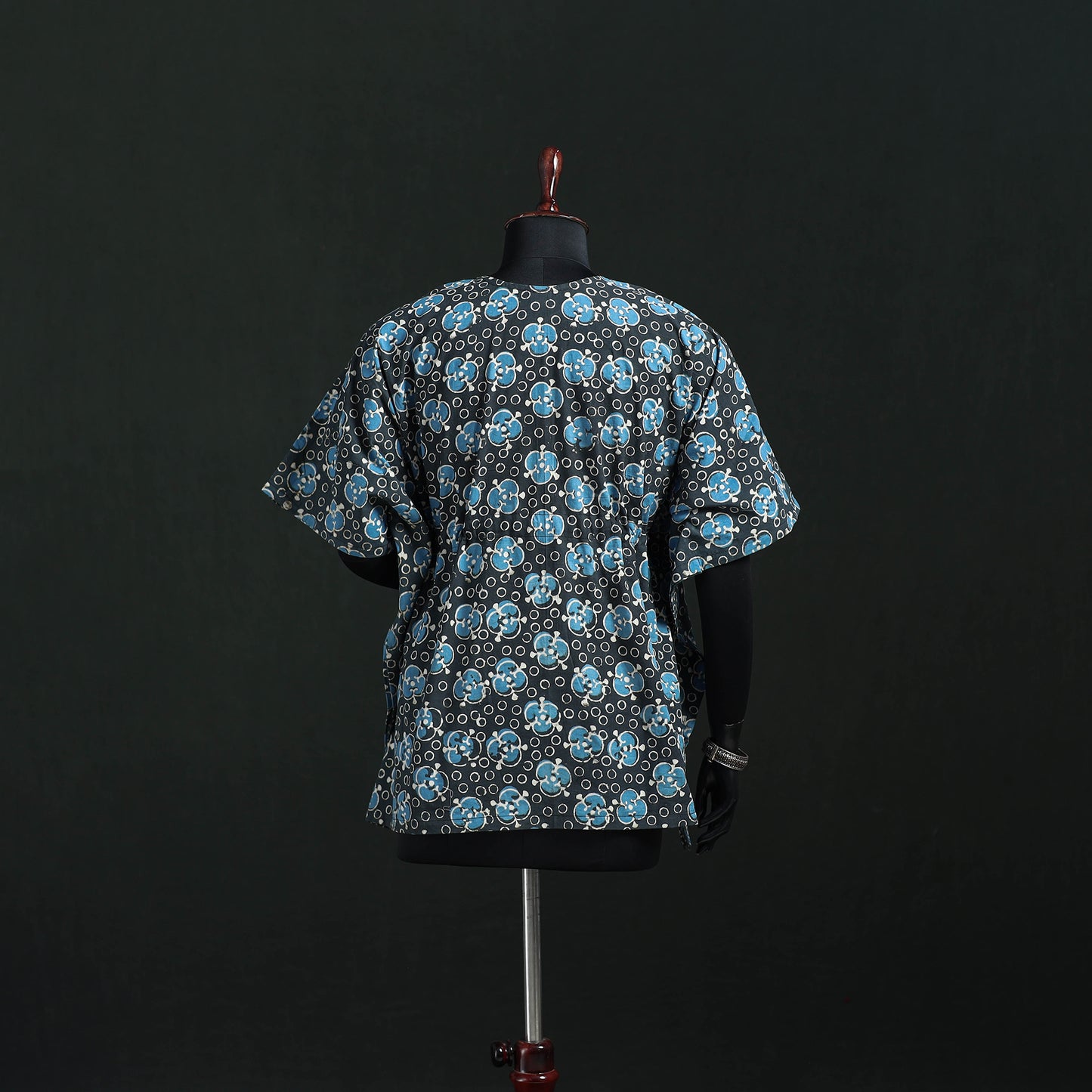 Blue - Pipad Hand Block Print Natural Dyed Cotton Kaftan (Short) 44