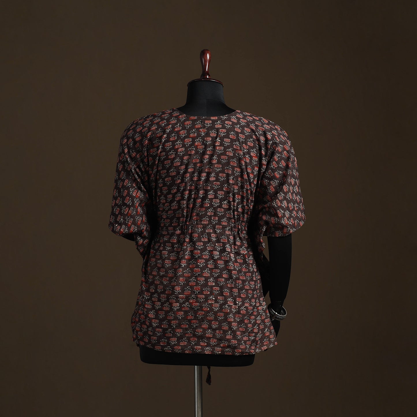 Natural Dyed Hand Block Ajrakh Print Patchwork Cotton Kaftan (Short) 47