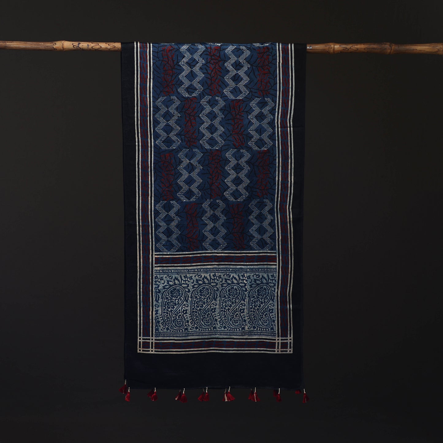 Ajrakh Hand Block Print Natural Dyed Mashru Silk Stole 29