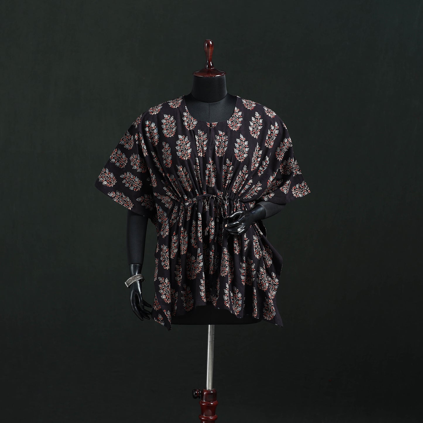 Brown - Ajrakh Hand Block Print Natural Dyed Cotton Kaftan (Short) 45