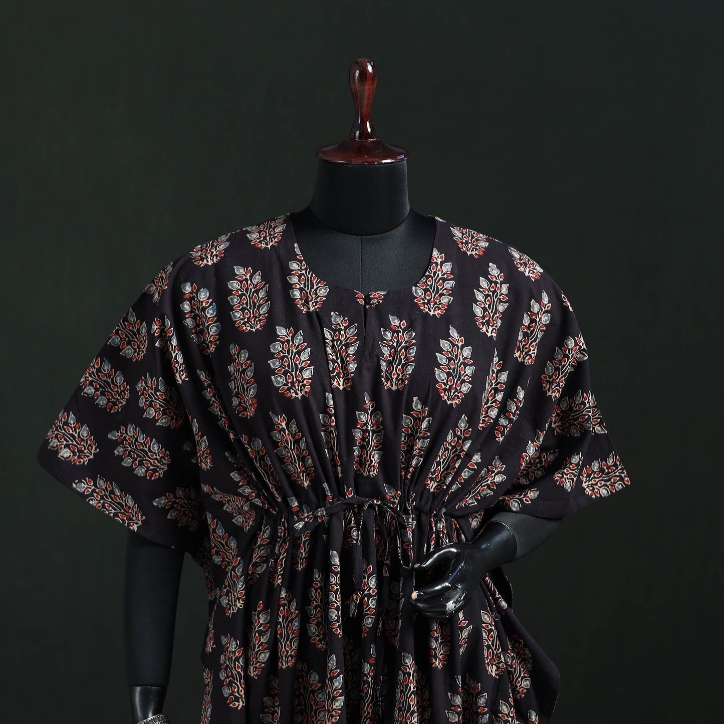 Brown - Ajrakh Hand Block Print Natural Dyed Cotton Kaftan (Short) 45