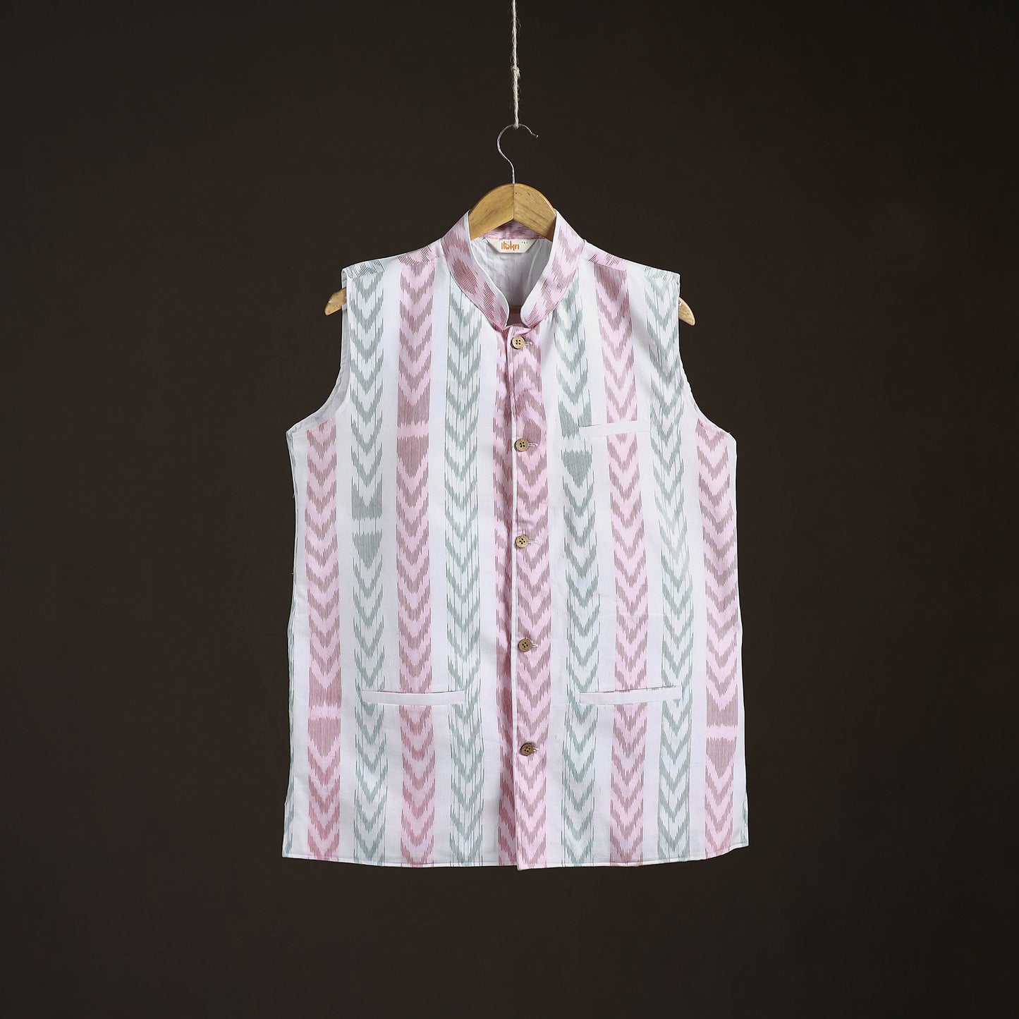Sambalpuri Ikat Weave Cotton Men Nehru Jacket 10