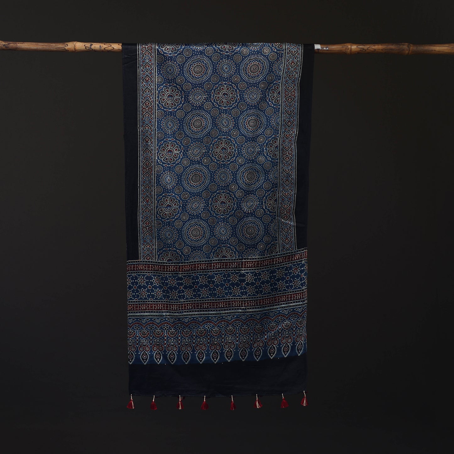 Ajrakh Hand Block Print Natural Dyed Mashru Silk Stole 31