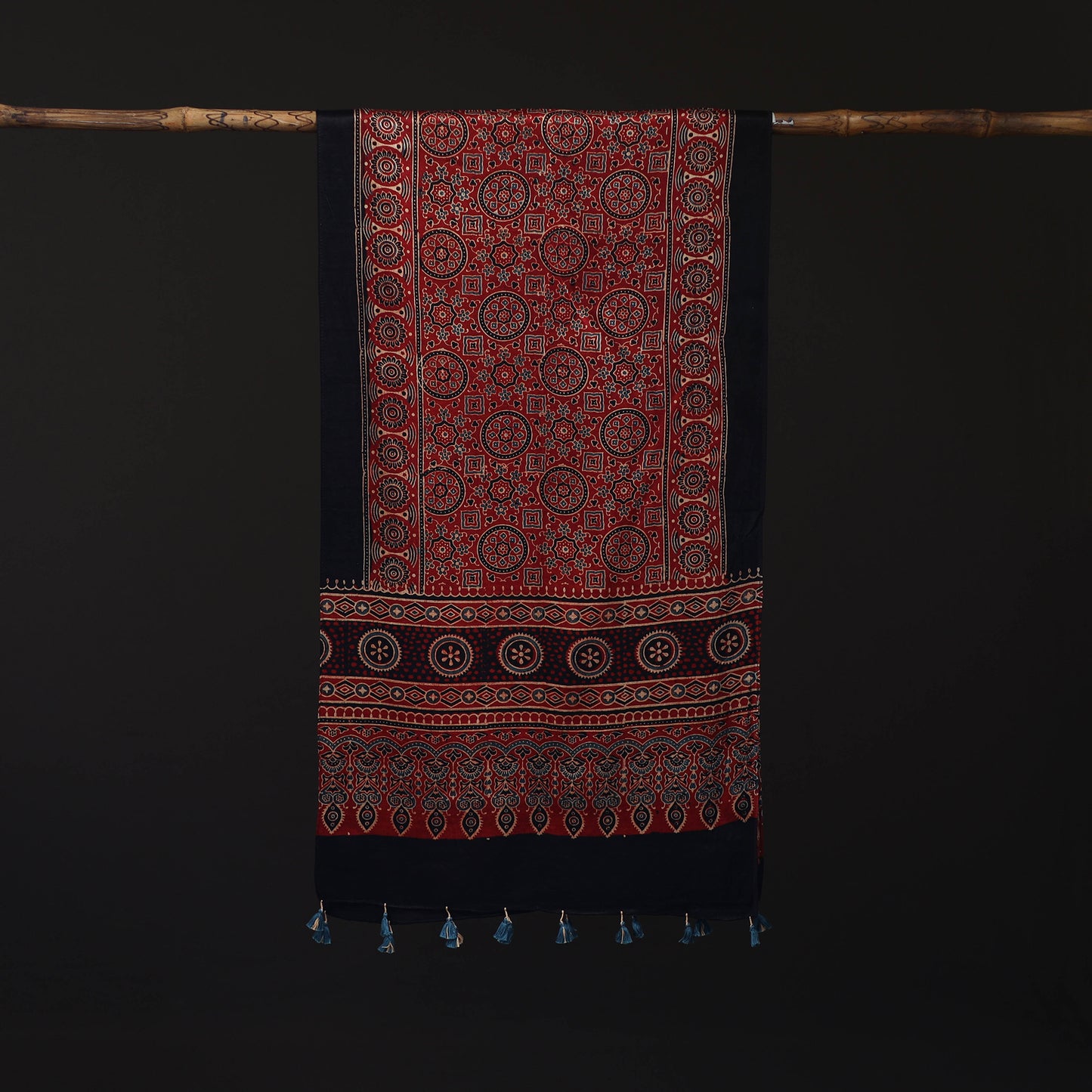 Ajrakh Hand Block Print Natural Dyed Mashru Silk Stole 32