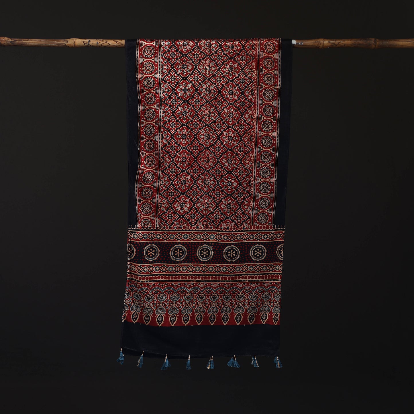 Ajrakh Hand Block Print Natural Dyed Mashru Silk Stole 33