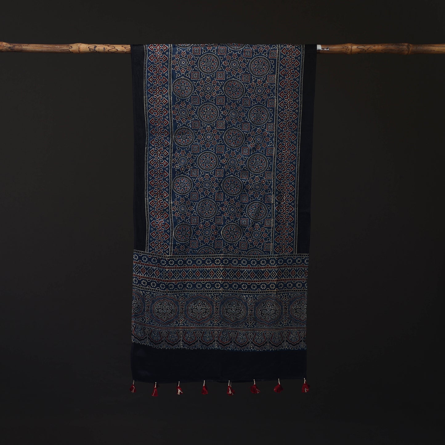Ajrakh Hand Block Print Natural Dyed Mashru Silk Stole 35