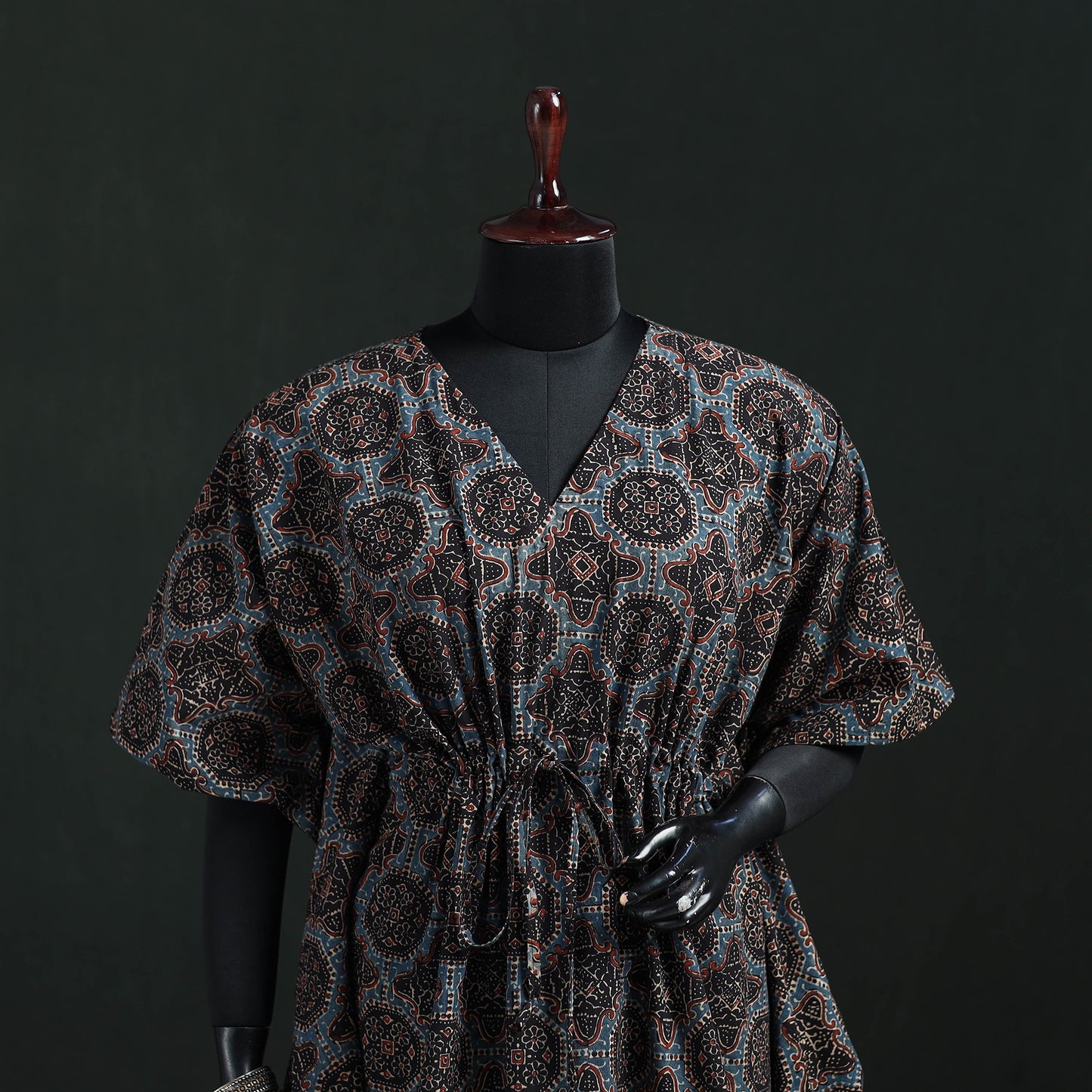 Multicolor - Ajrakh Hand Block Print Natural Dyed Cotton Kaftan (Short) 46