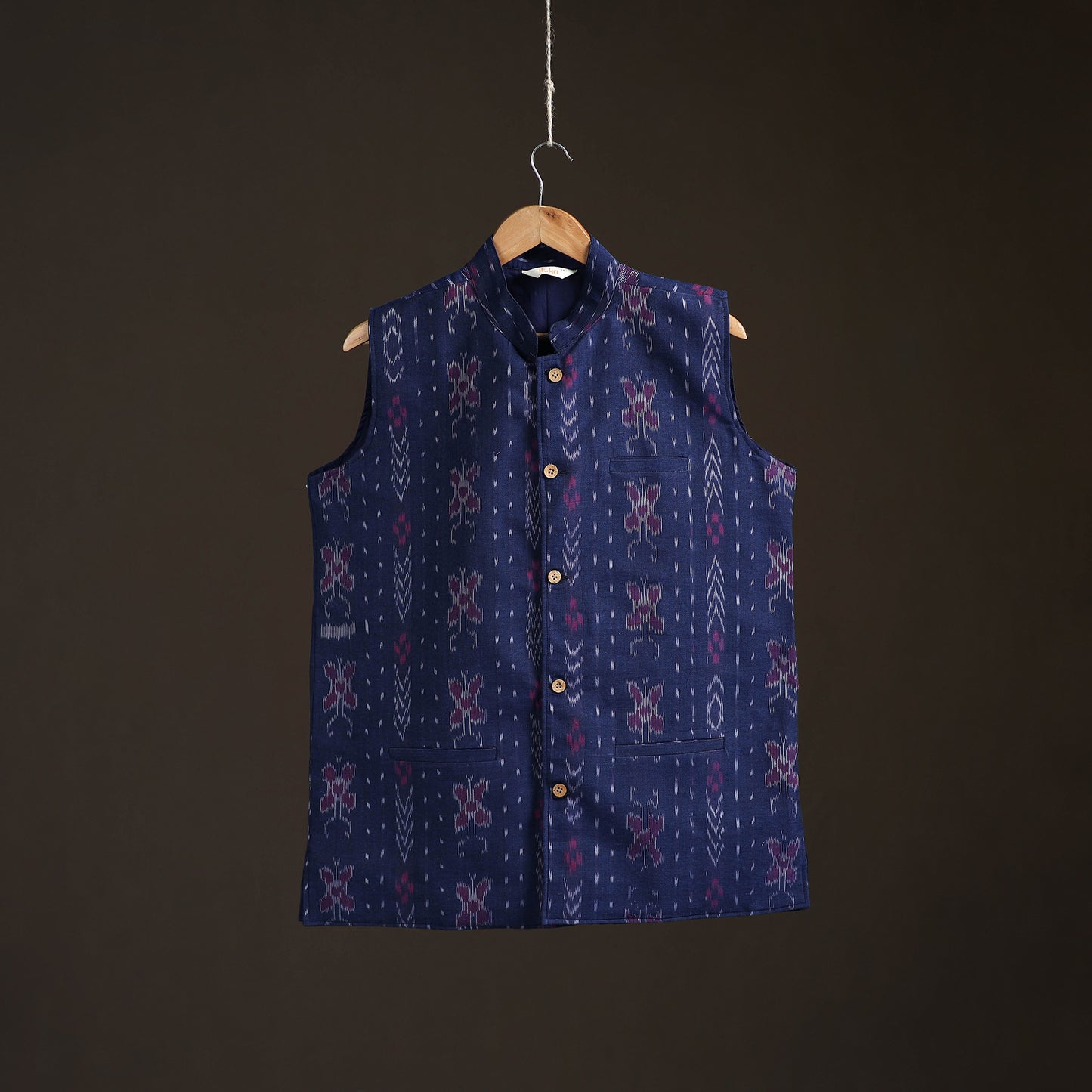 Sambalpuri Ikat Weave Cotton Men Nehru Jacket 11