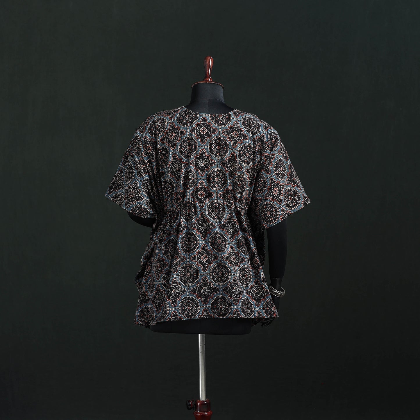 Multicolor - Ajrakh Hand Block Print Natural Dyed Cotton Kaftan (Short) 46