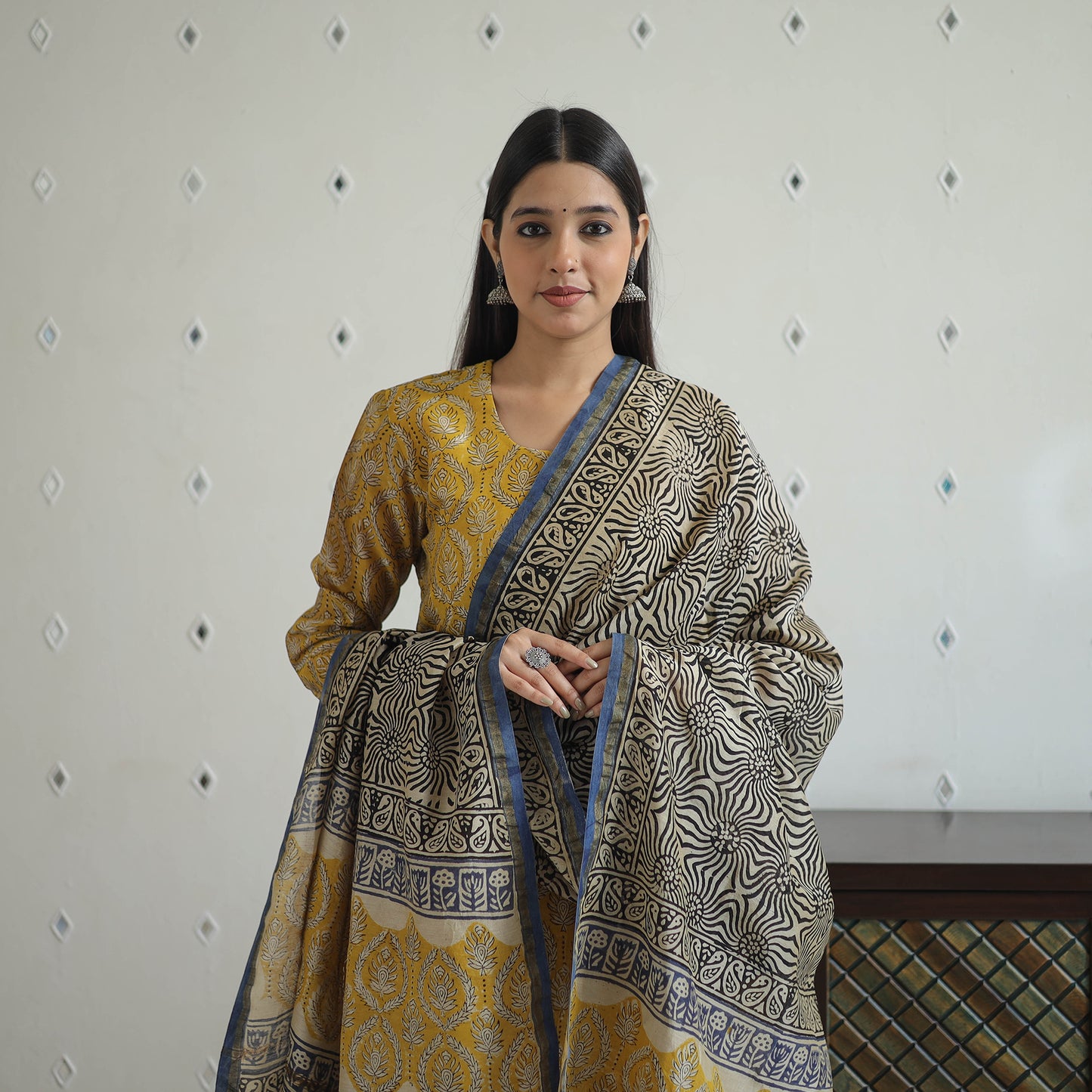 Buy Hand Block Bagru Print Chanderi Silk Kurta Set