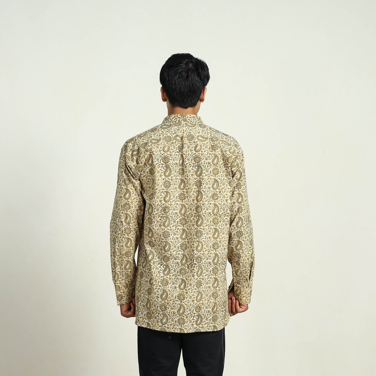 Beige - Pedana Block Print Cotton Men Kalamkari Shirt 05