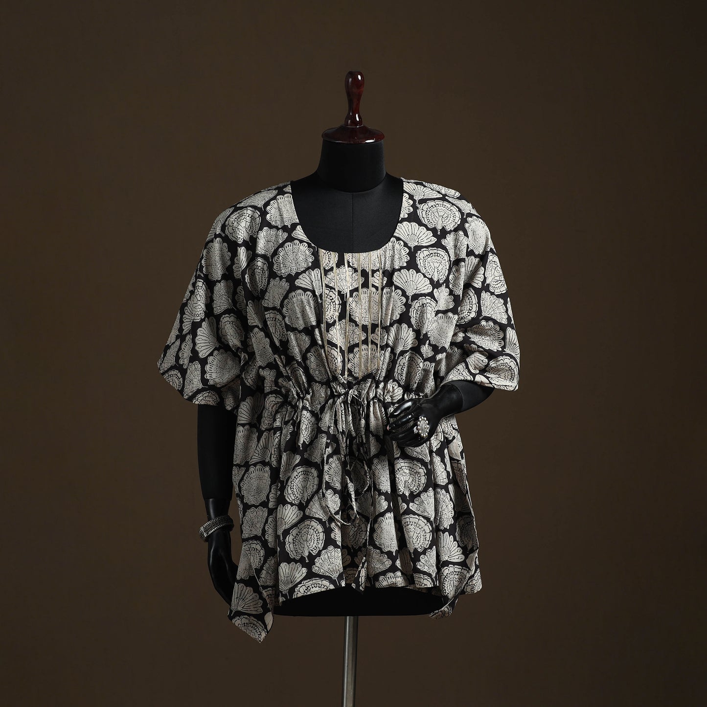 Natural Dyed Hand Block Bagru Print Gota Work Cotton Kaftan (Short) 42