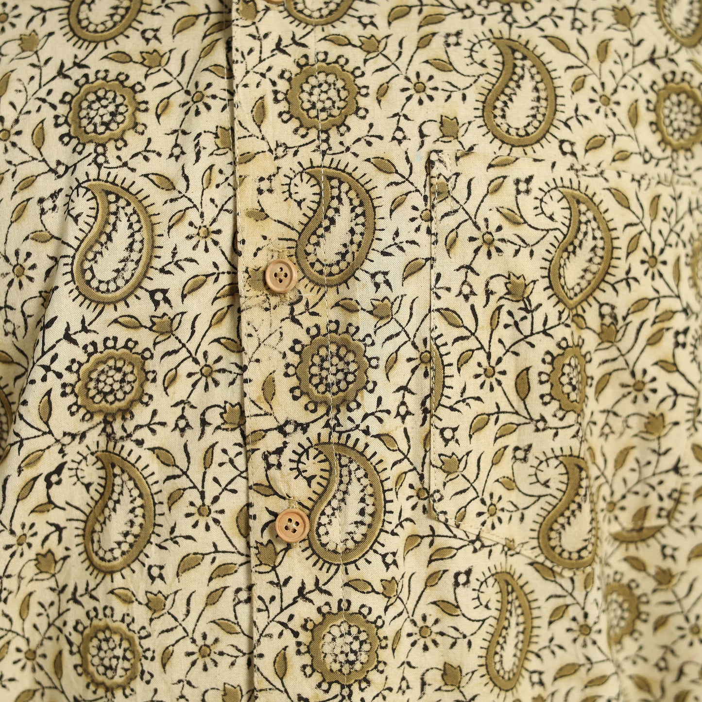 Beige - Pedana Block Print Cotton Men Kalamkari Shirt 05