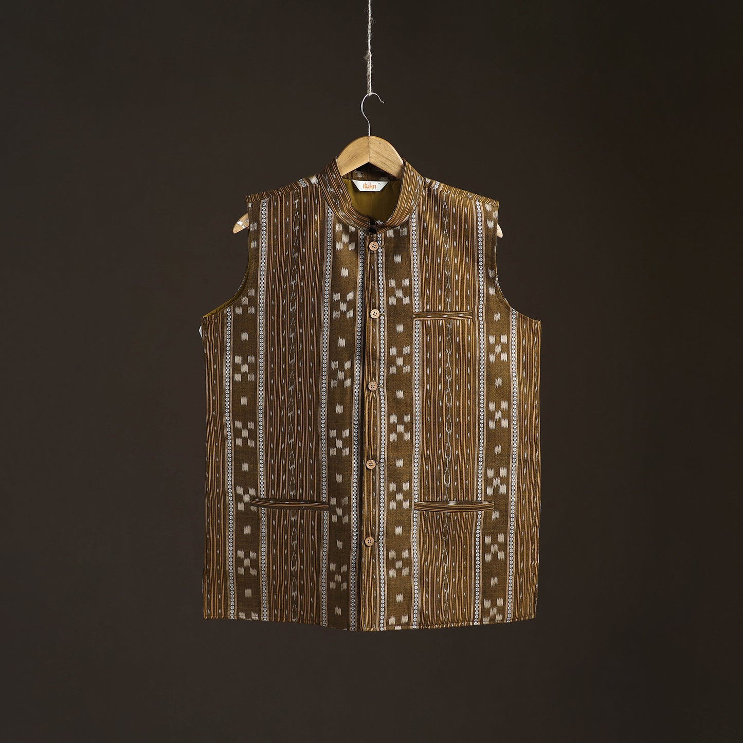 Sambalpuri Ikat Weave Cotton Men Nehru Jacket 01