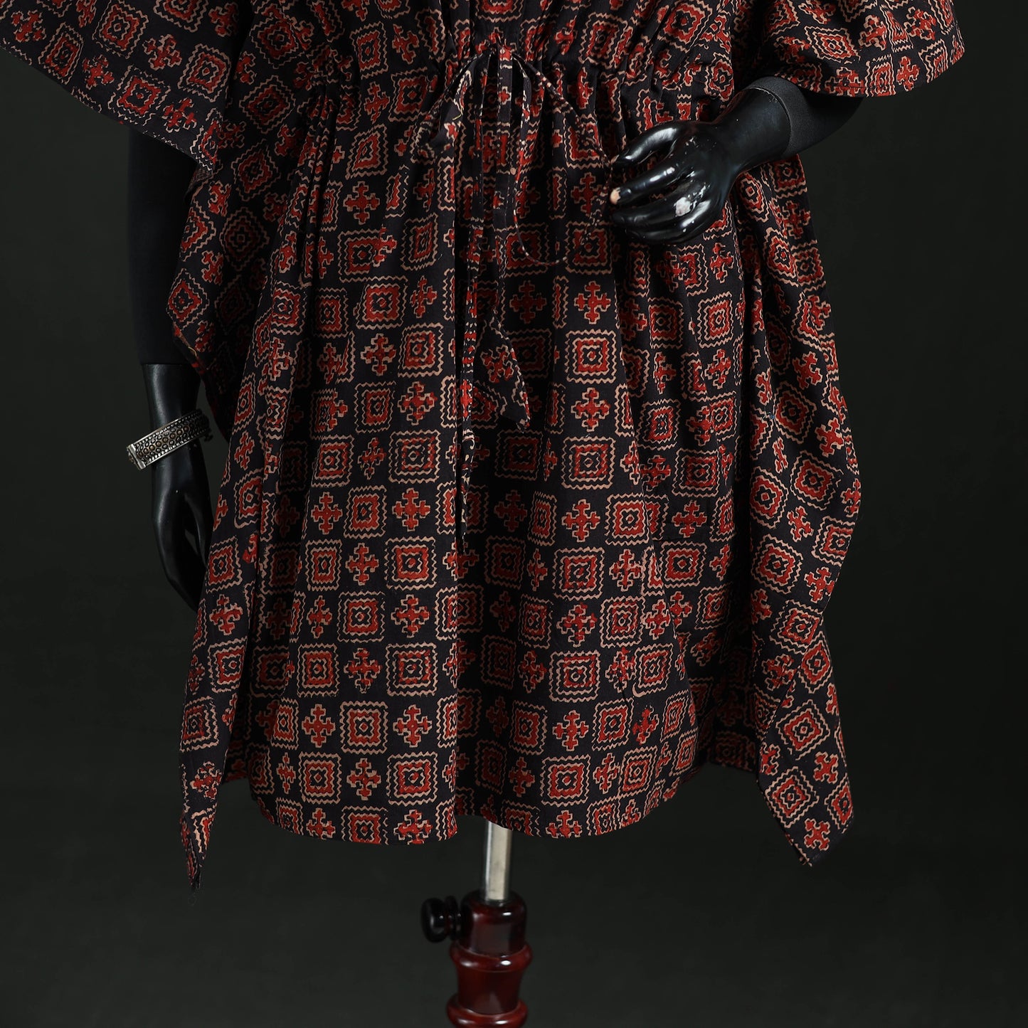 Red - Ajrakh Hand Block Print Natural Dyed Cotton Kaftan (Medium) 51