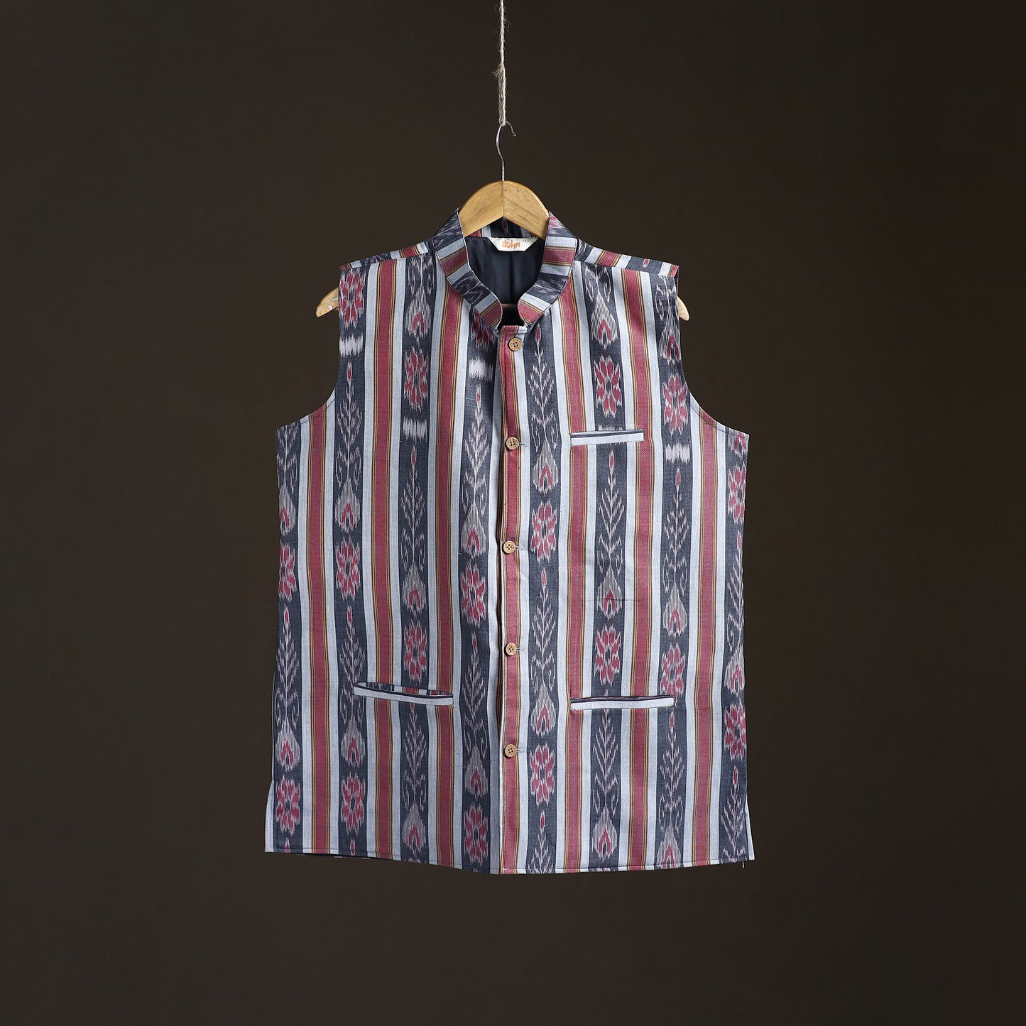 Sambalpuri Ikat Weave Cotton Men Nehru Jacket 03