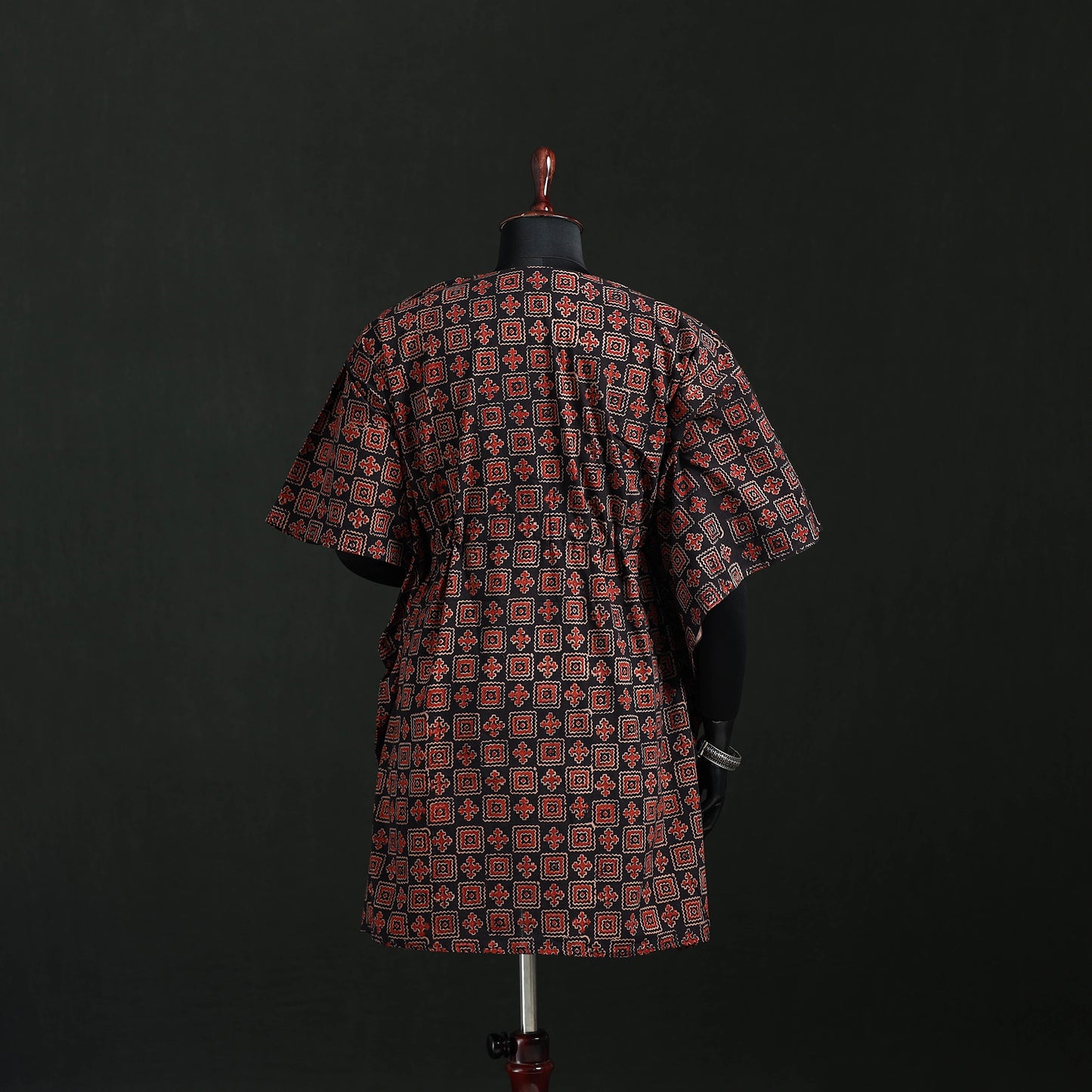 Red - Ajrakh Hand Block Print Natural Dyed Cotton Kaftan (Medium) 51