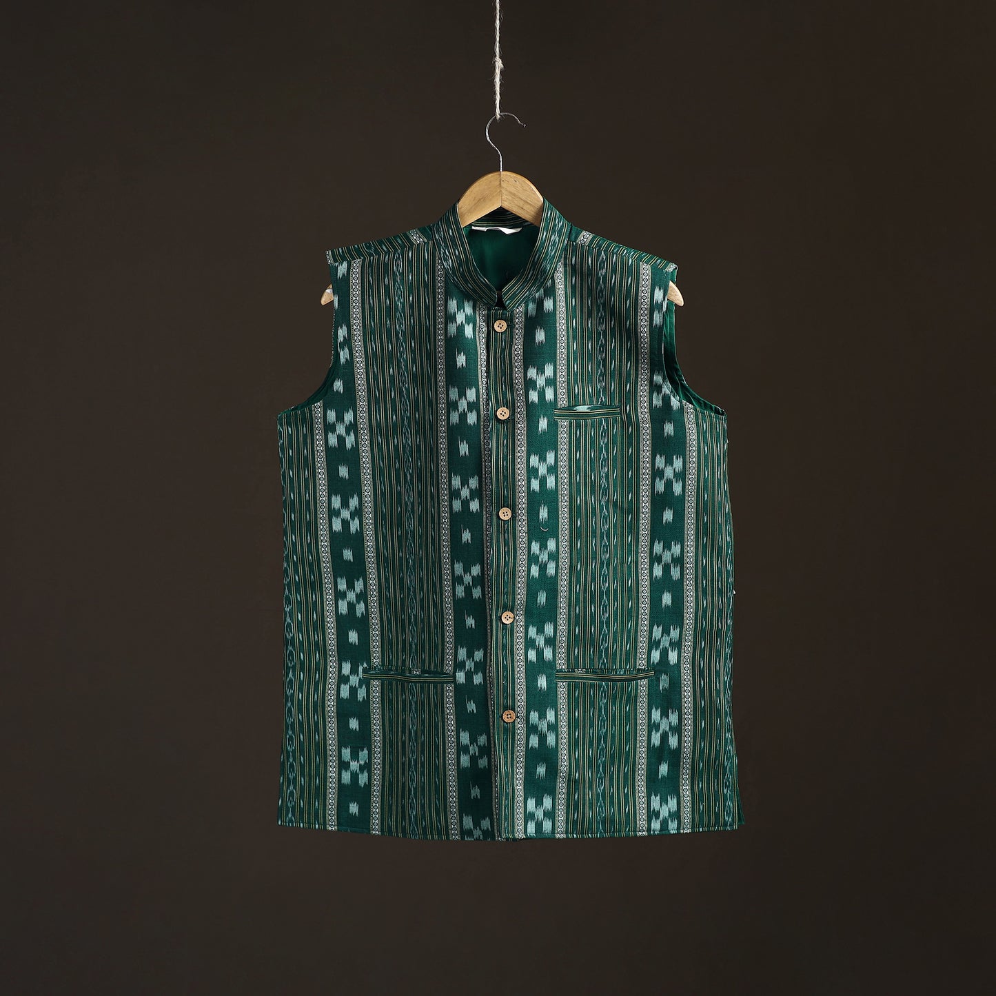 Sambalpuri Ikat Weave Cotton Men Nehru Jacket 04