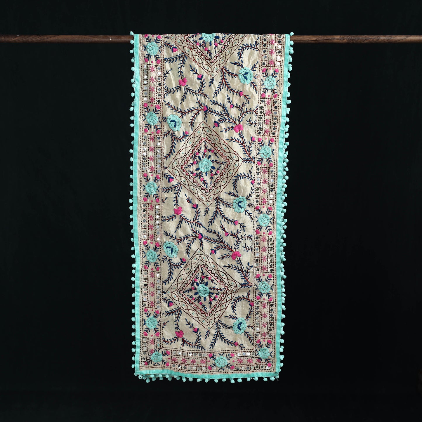 Ranihati Chanderi Silk Hand Embroidered Stole with Pom Pom 245