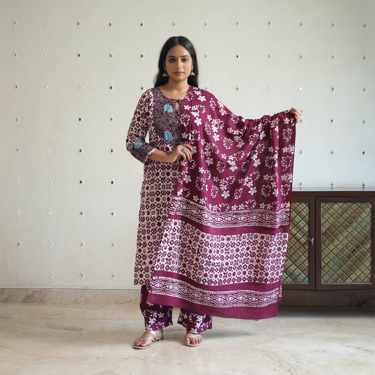 Buy Purple Batik Print Kurti Set – Cotton Suit Online